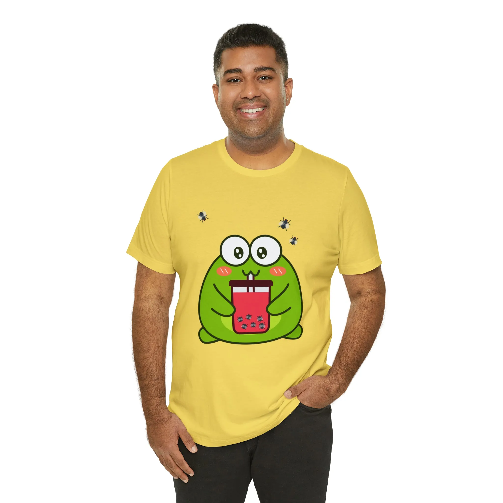 Frog loves boba tea Unisex Jersey Short Sleeve Tee