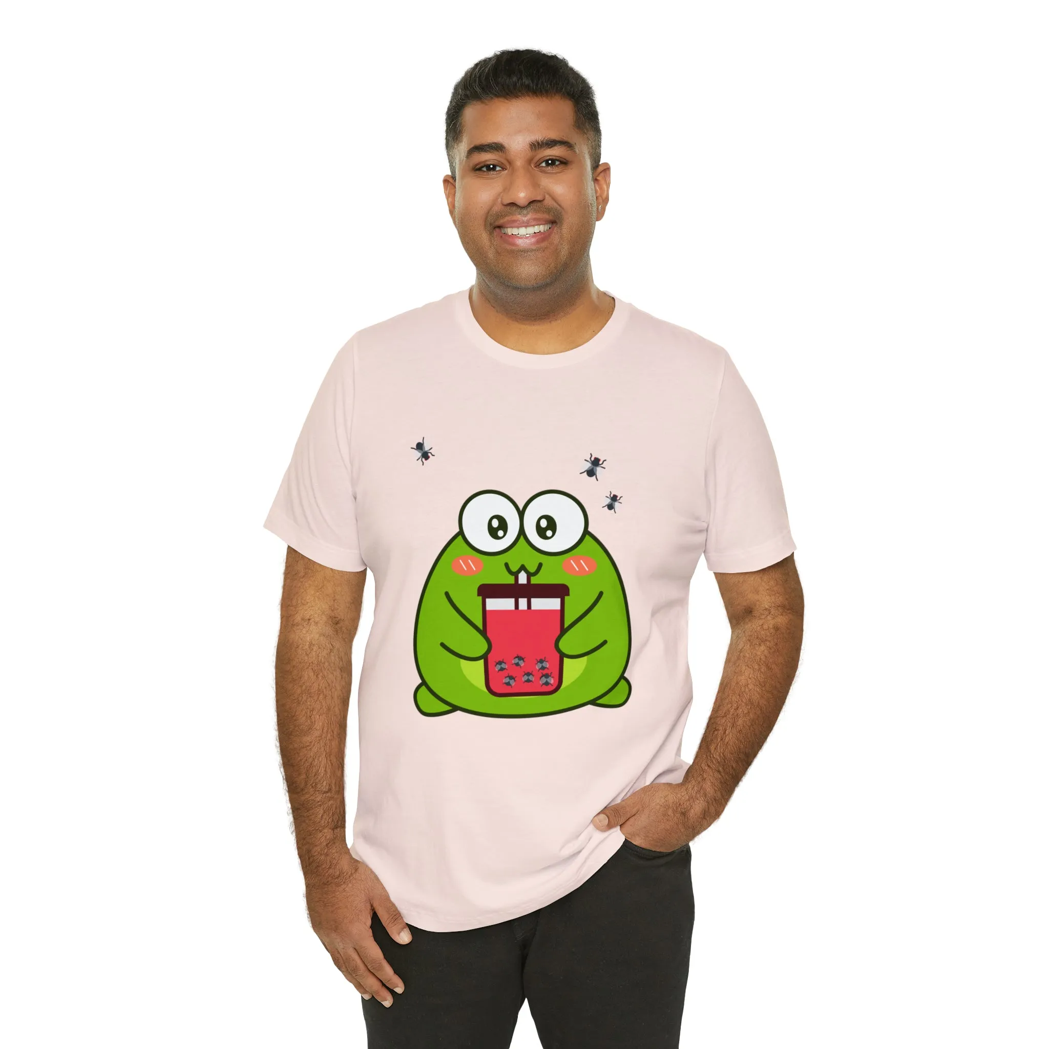 Frog loves boba tea Unisex Jersey Short Sleeve Tee