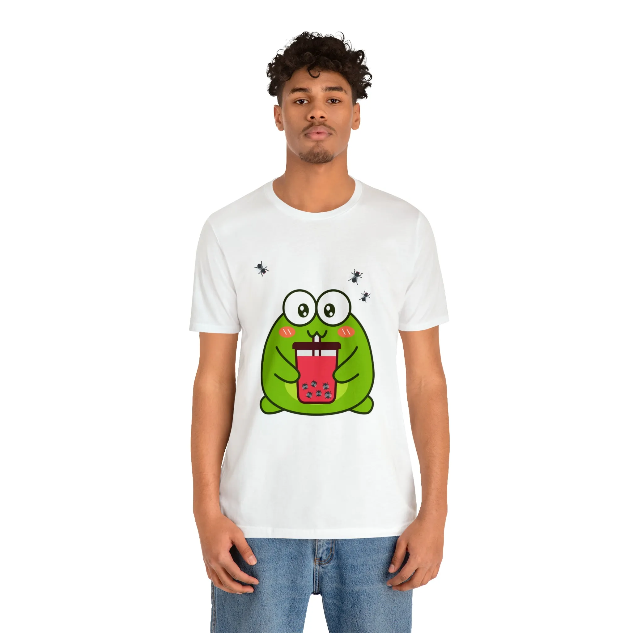 Frog loves boba tea Unisex Jersey Short Sleeve Tee