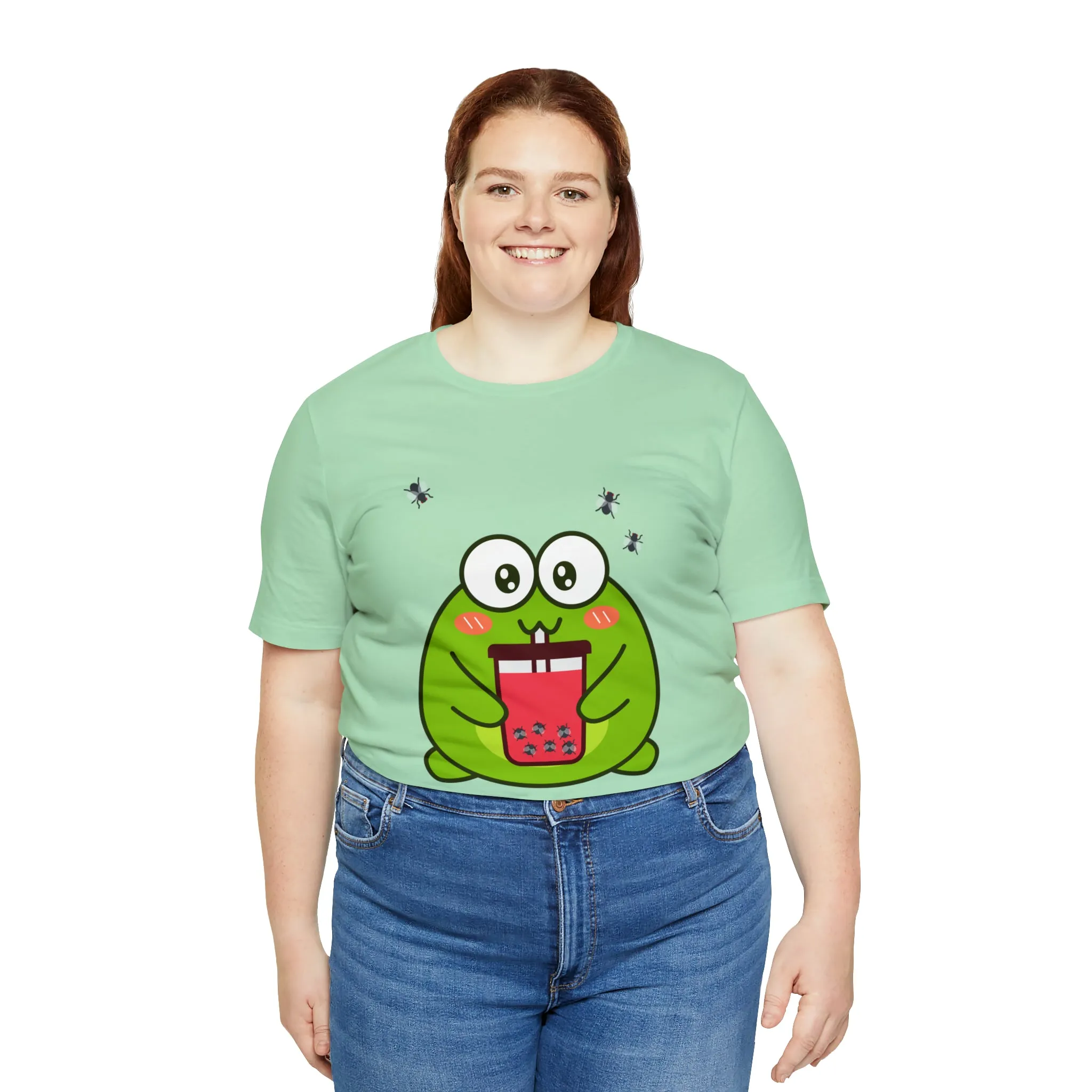 Frog loves boba tea Unisex Jersey Short Sleeve Tee