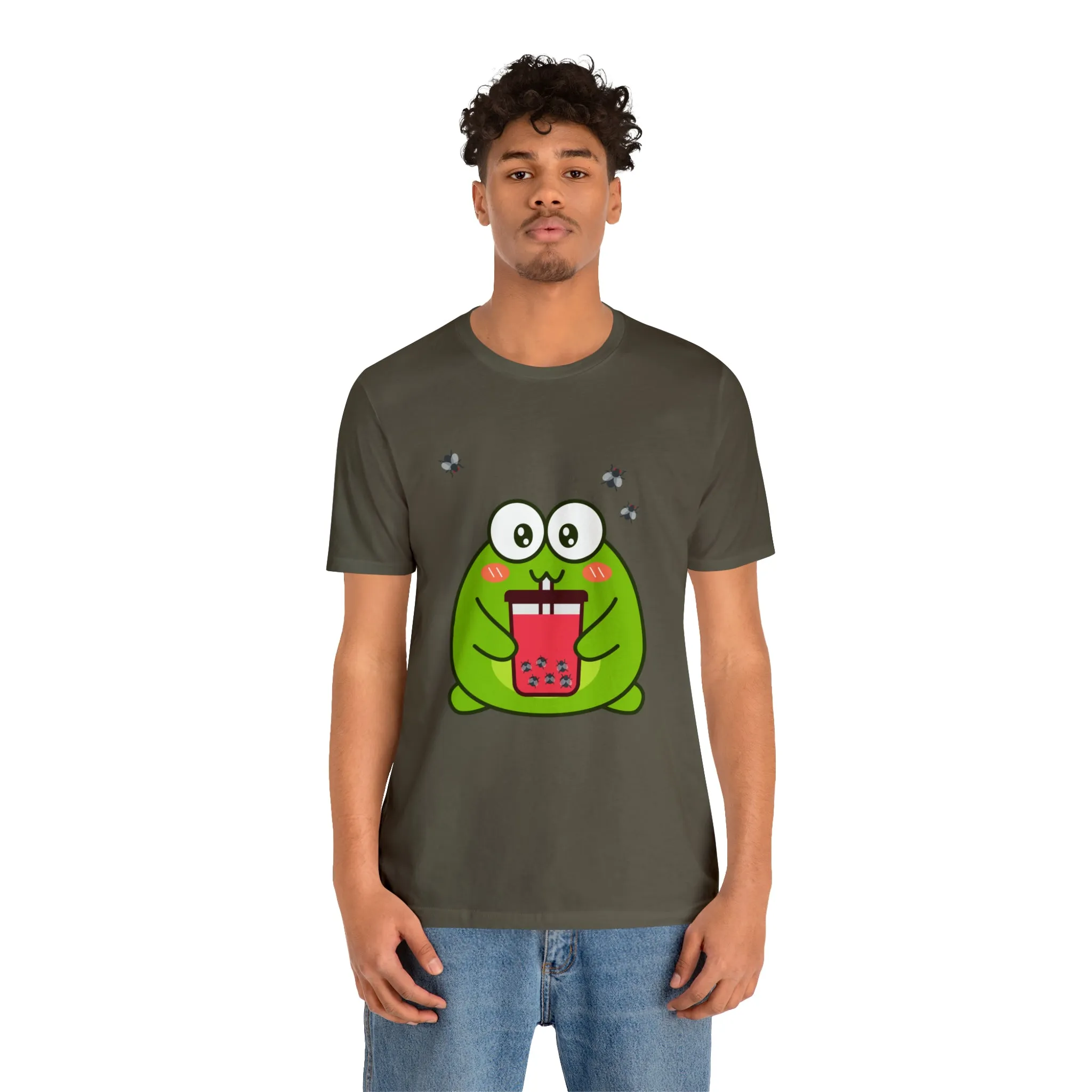 Frog loves boba tea Unisex Jersey Short Sleeve Tee