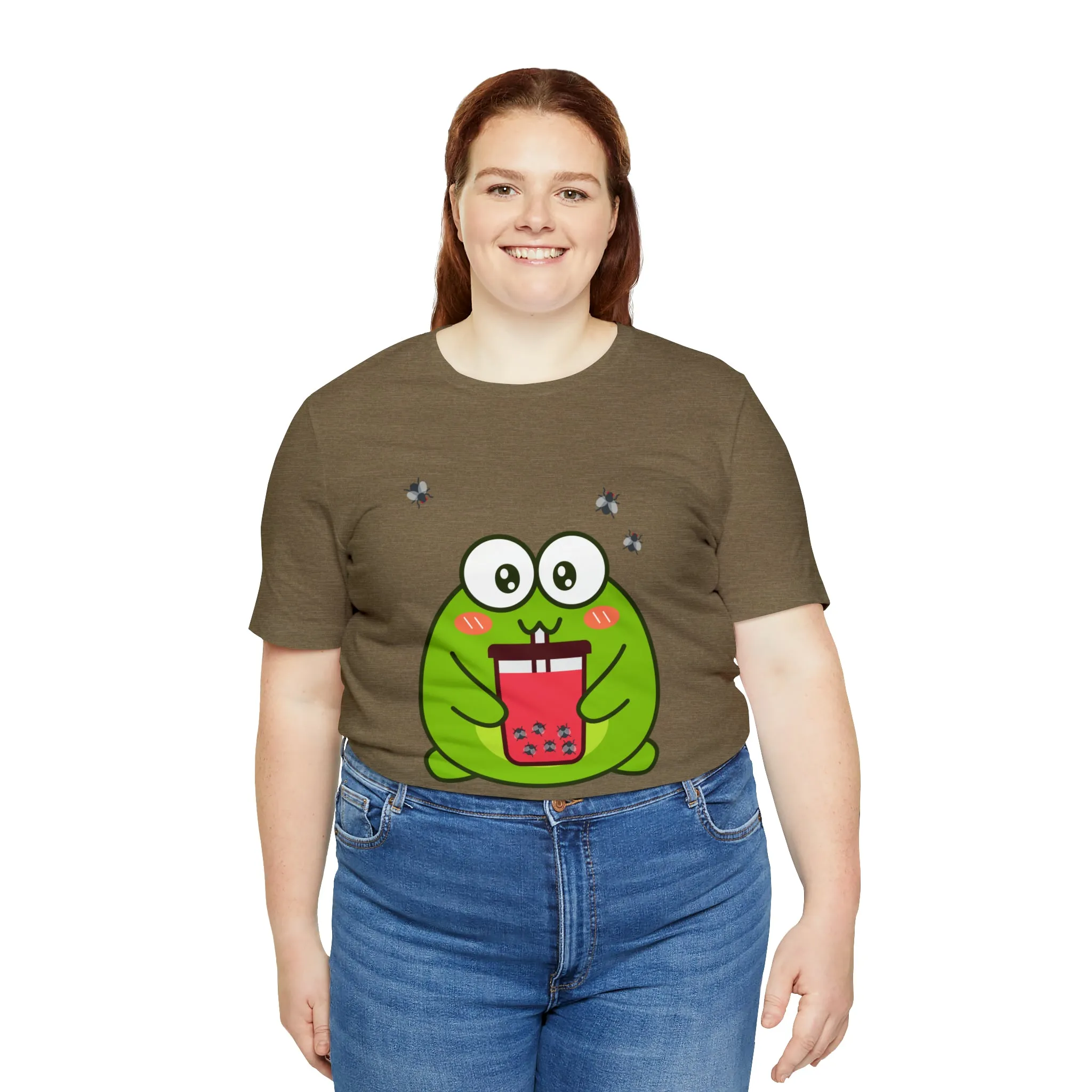 Frog loves boba tea Unisex Jersey Short Sleeve Tee