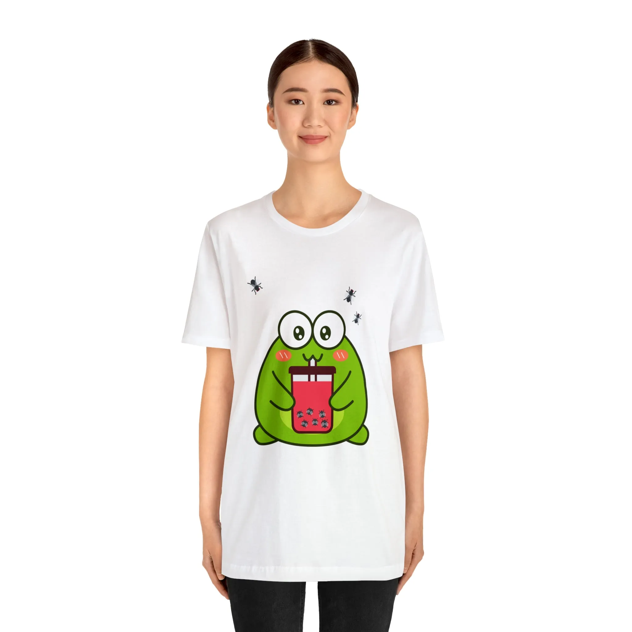 Frog loves boba tea Unisex Jersey Short Sleeve Tee