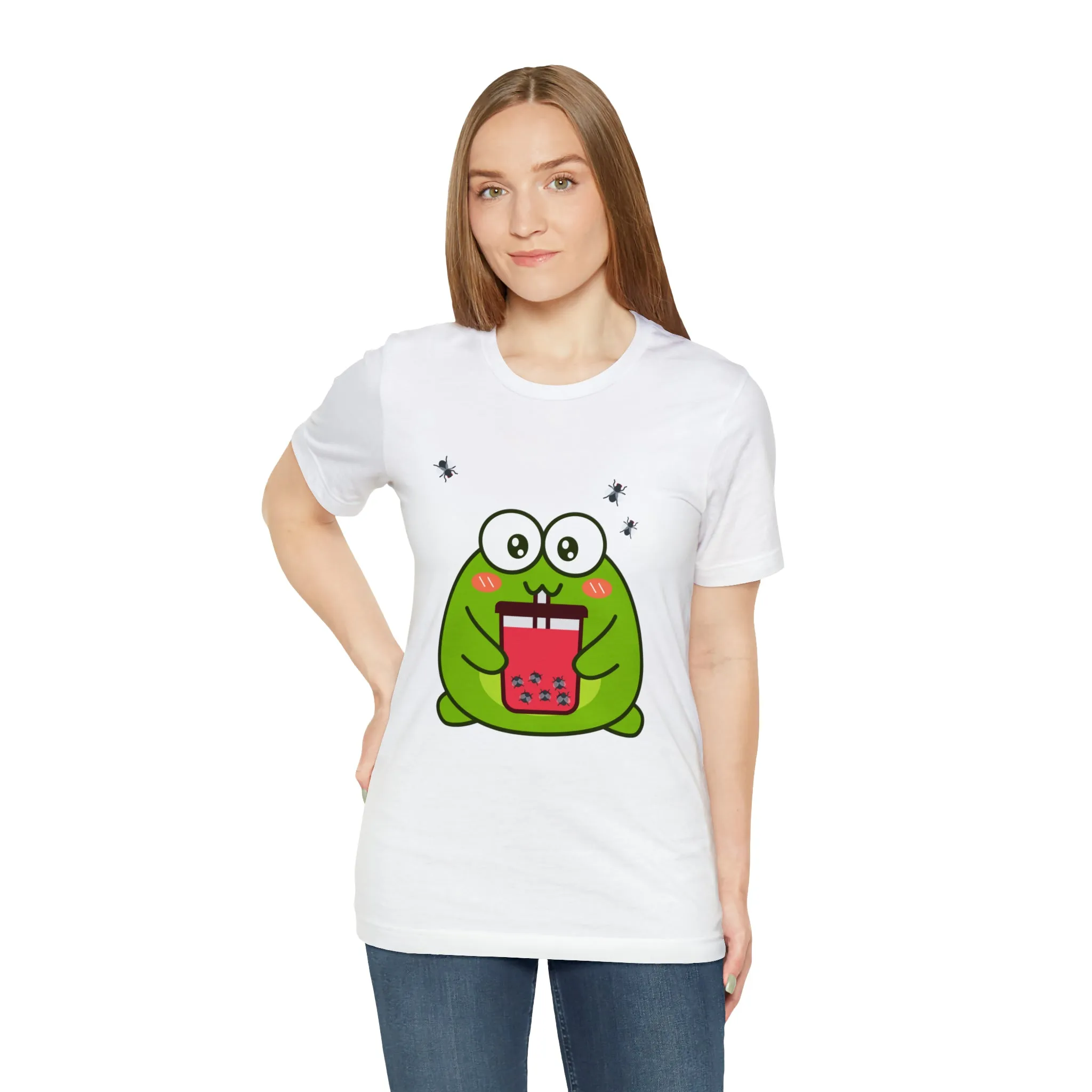 Frog loves boba tea Unisex Jersey Short Sleeve Tee