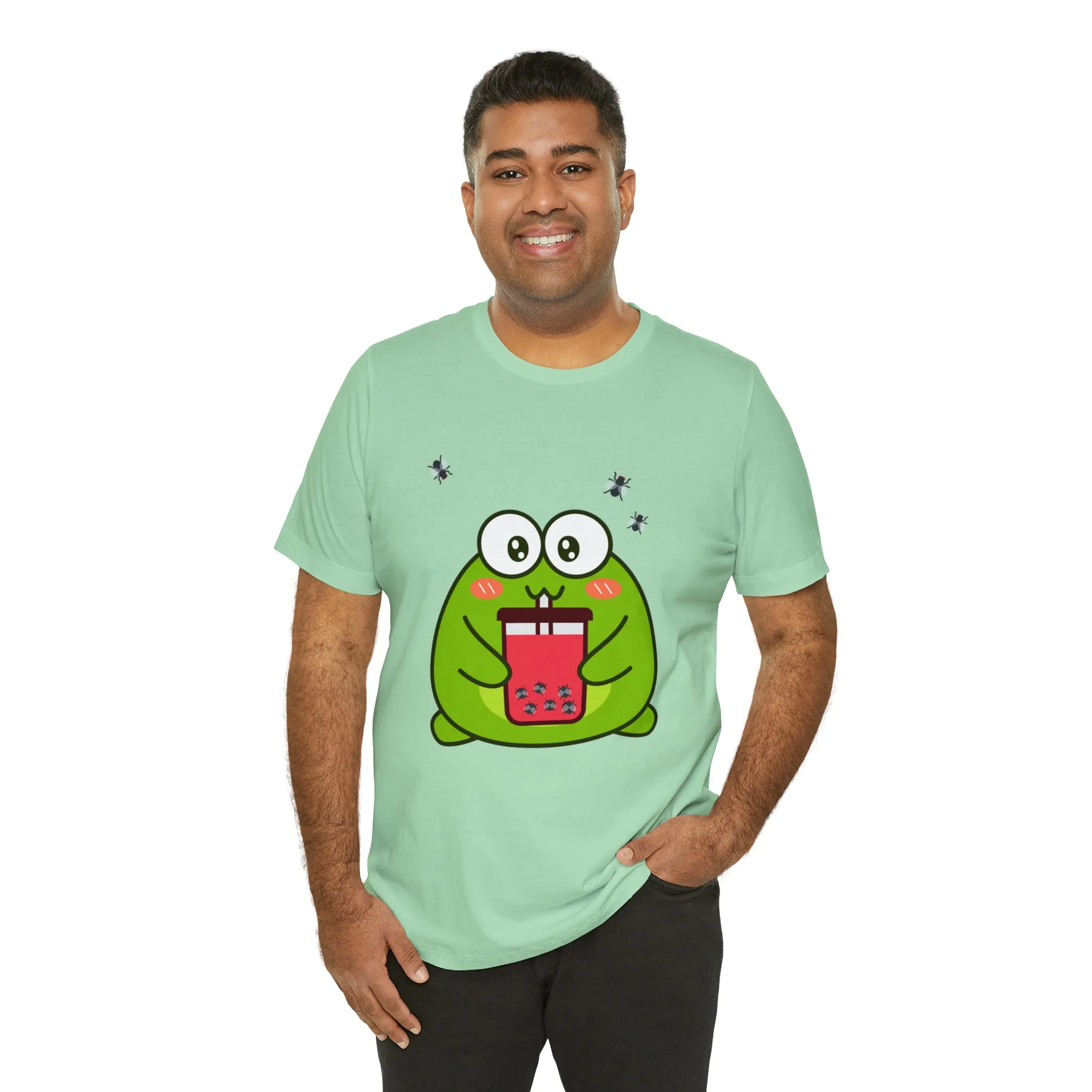 Frog loves boba tea Unisex Jersey Short Sleeve Tee