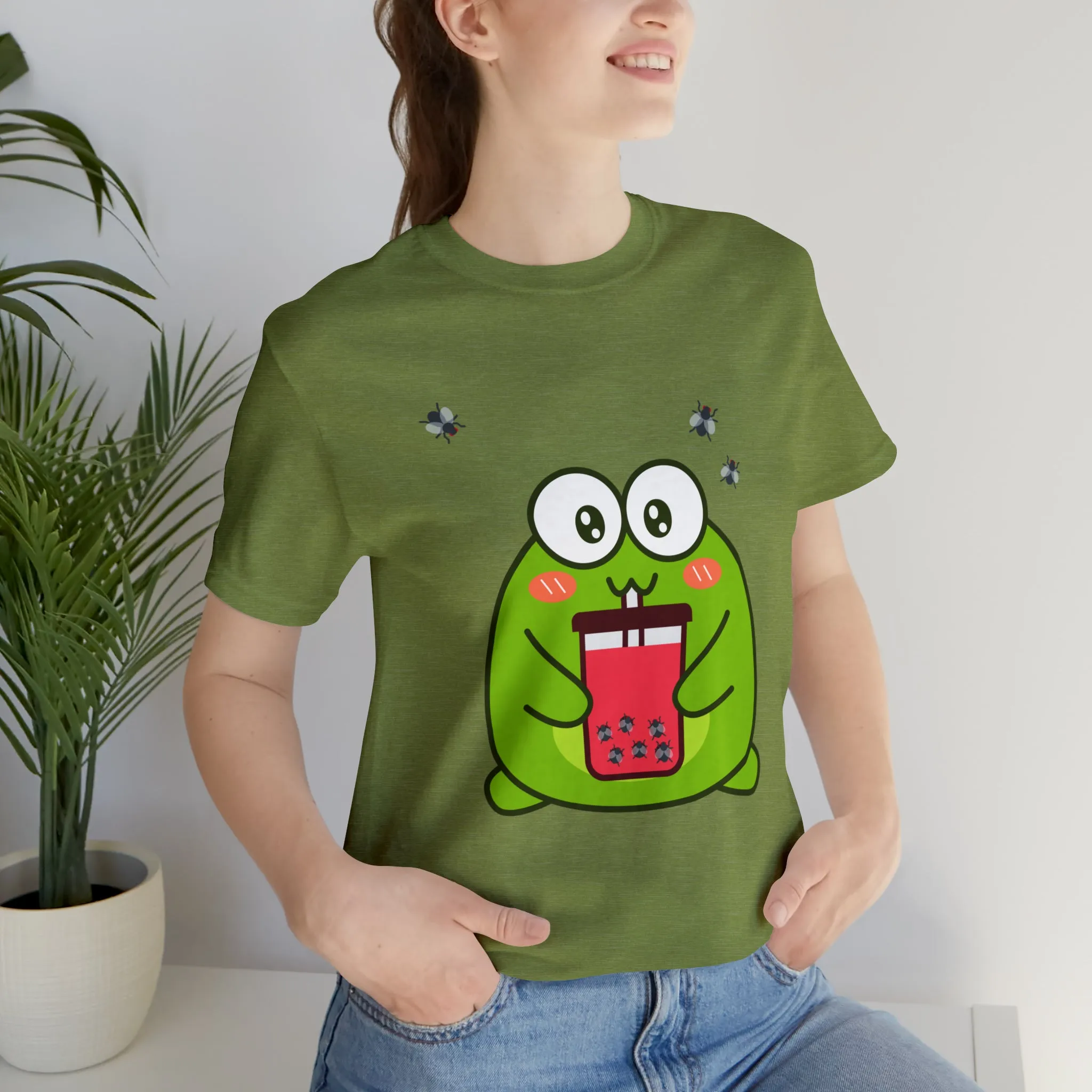 Frog loves boba tea Unisex Jersey Short Sleeve Tee