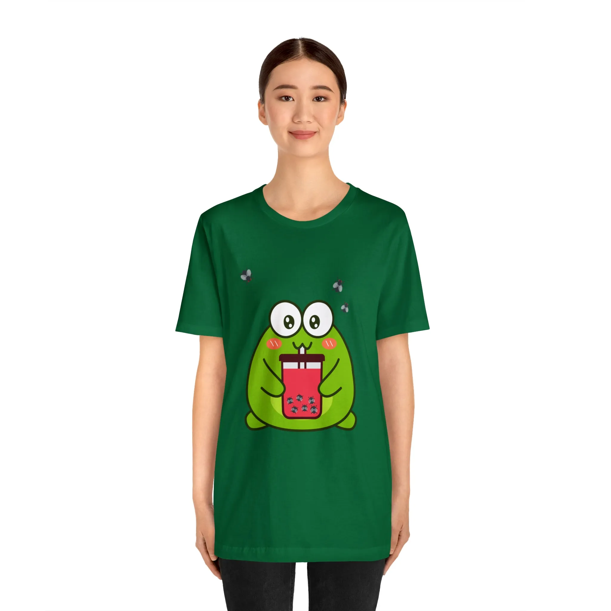 Frog loves boba tea Unisex Jersey Short Sleeve Tee