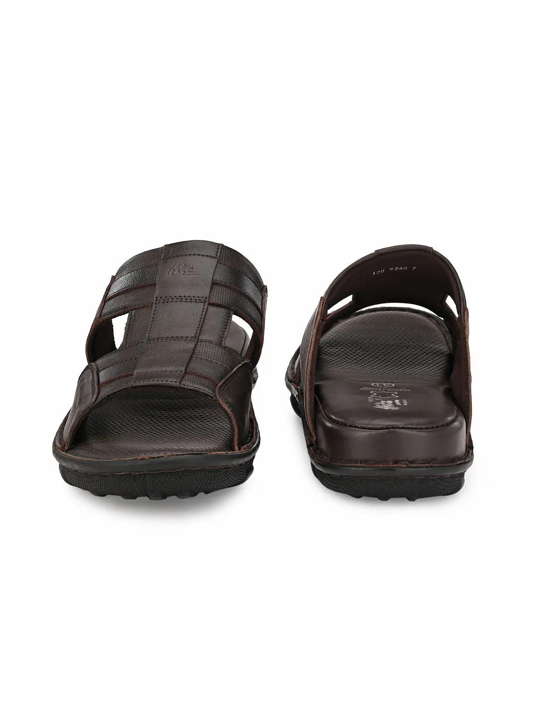 Hitz Men's Brown Leather Open Toe Comfort Slippers