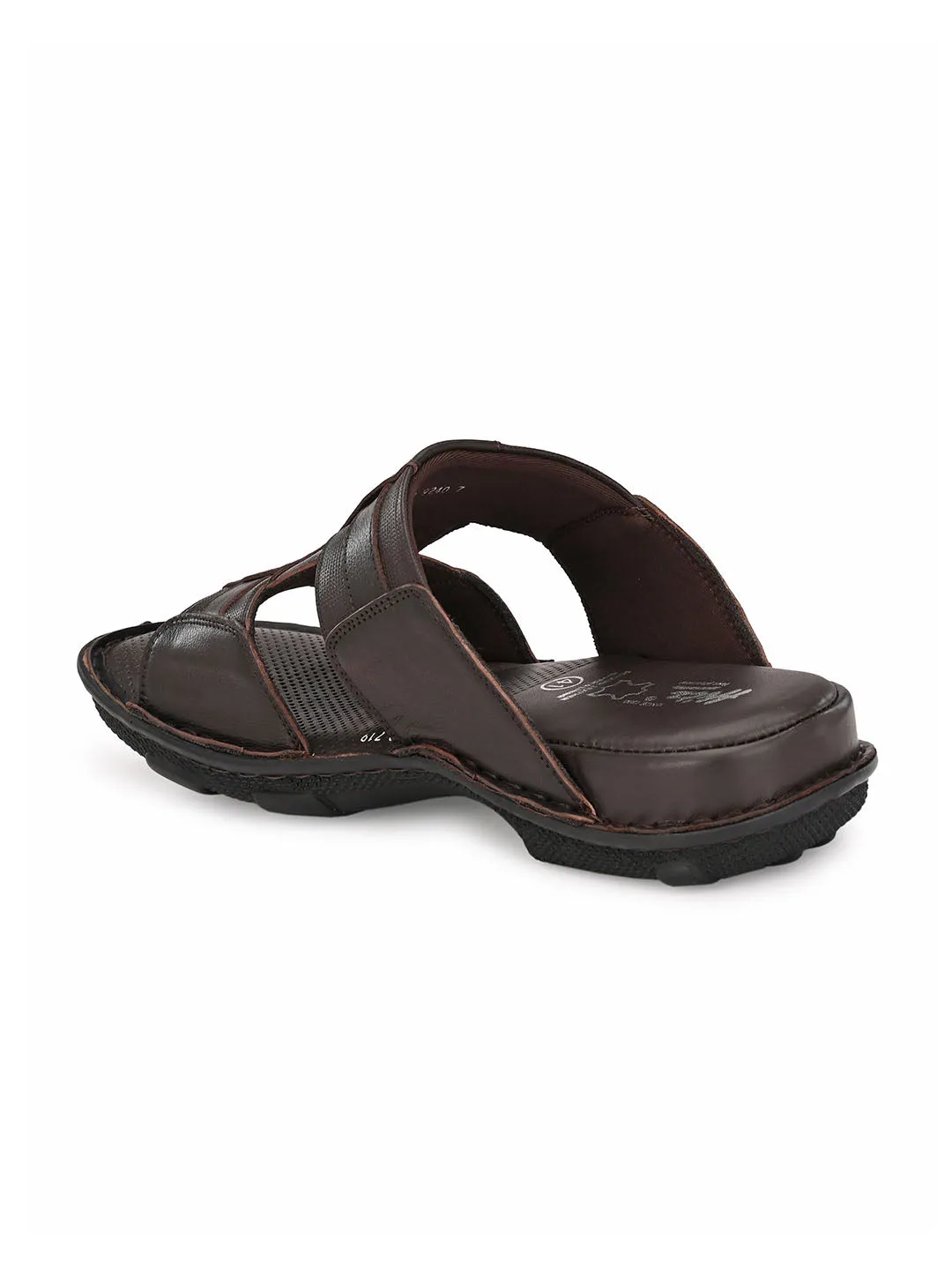 Hitz Men's Brown Leather Open Toe Comfort Slippers