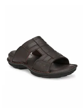 Hitz Men's Brown Leather Open Toe Comfort Slippers