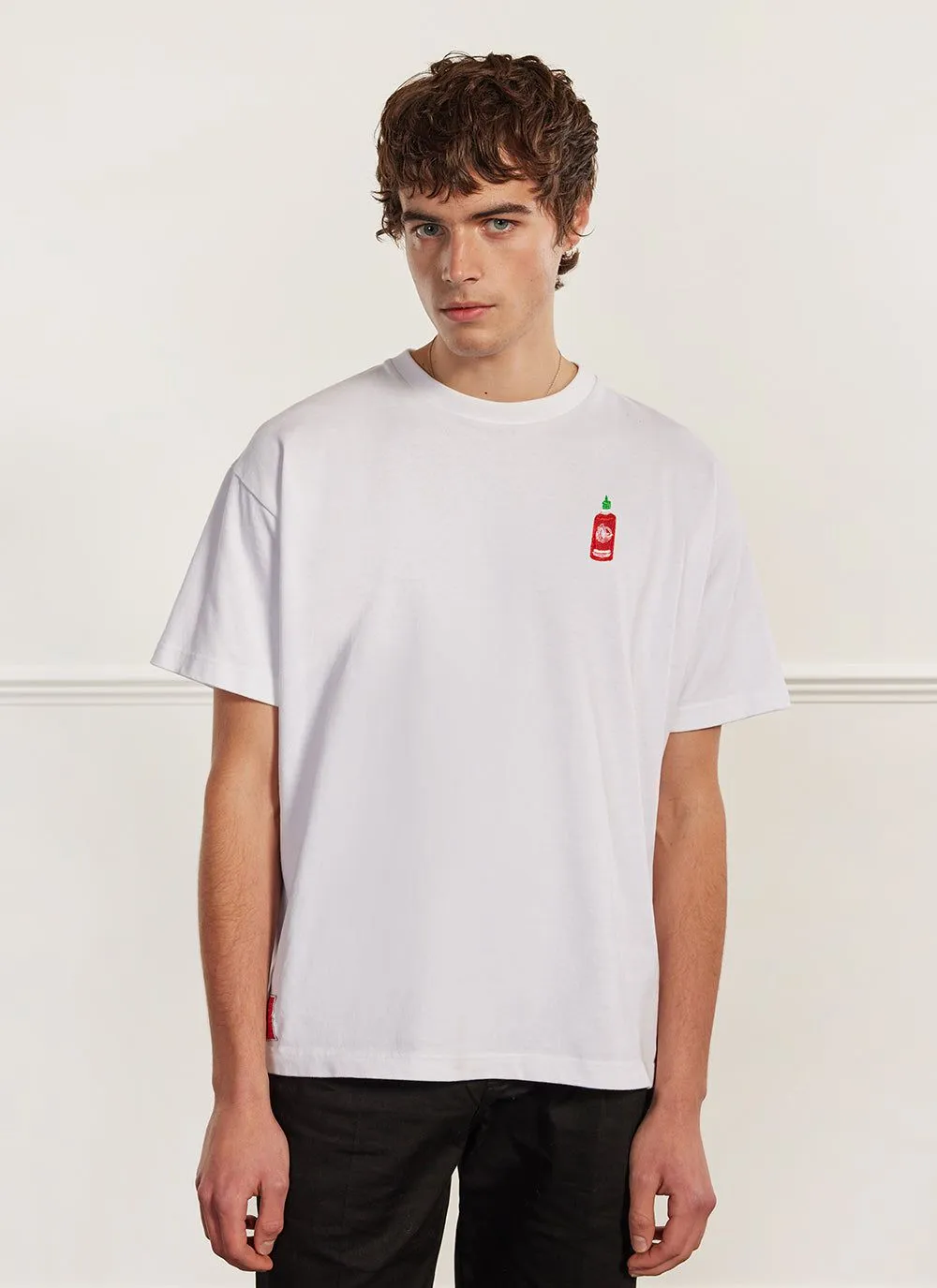 Hot Chilli Sauce T Shirt | Embroidered Organic Cotton | White