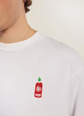 Hot Chilli Sauce T Shirt | Embroidered Organic Cotton | White