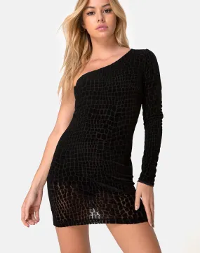 Mega Bodycon Dress in Croc Flock Black