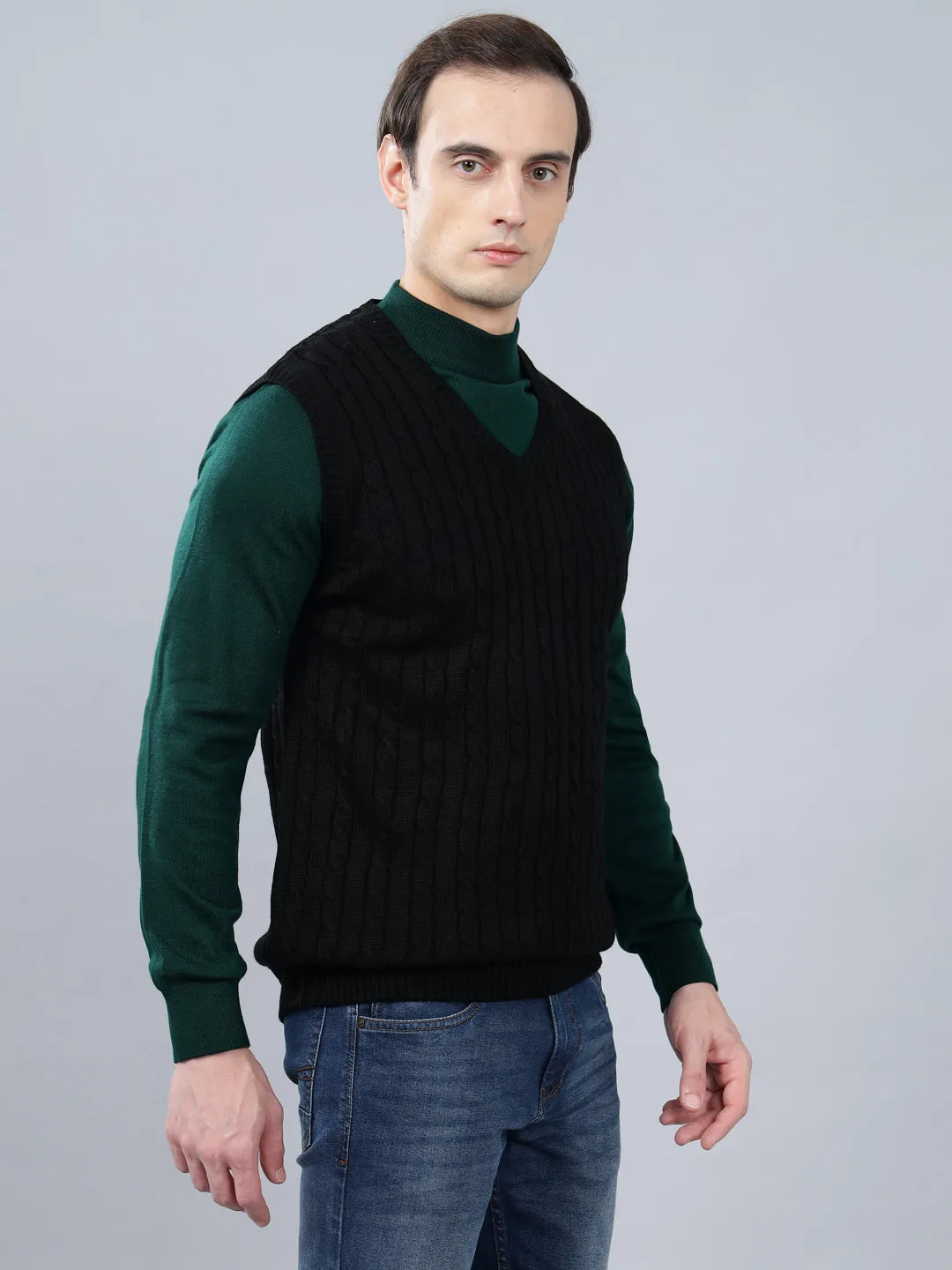 Men's Jacquard Black Sleeveless Sweater