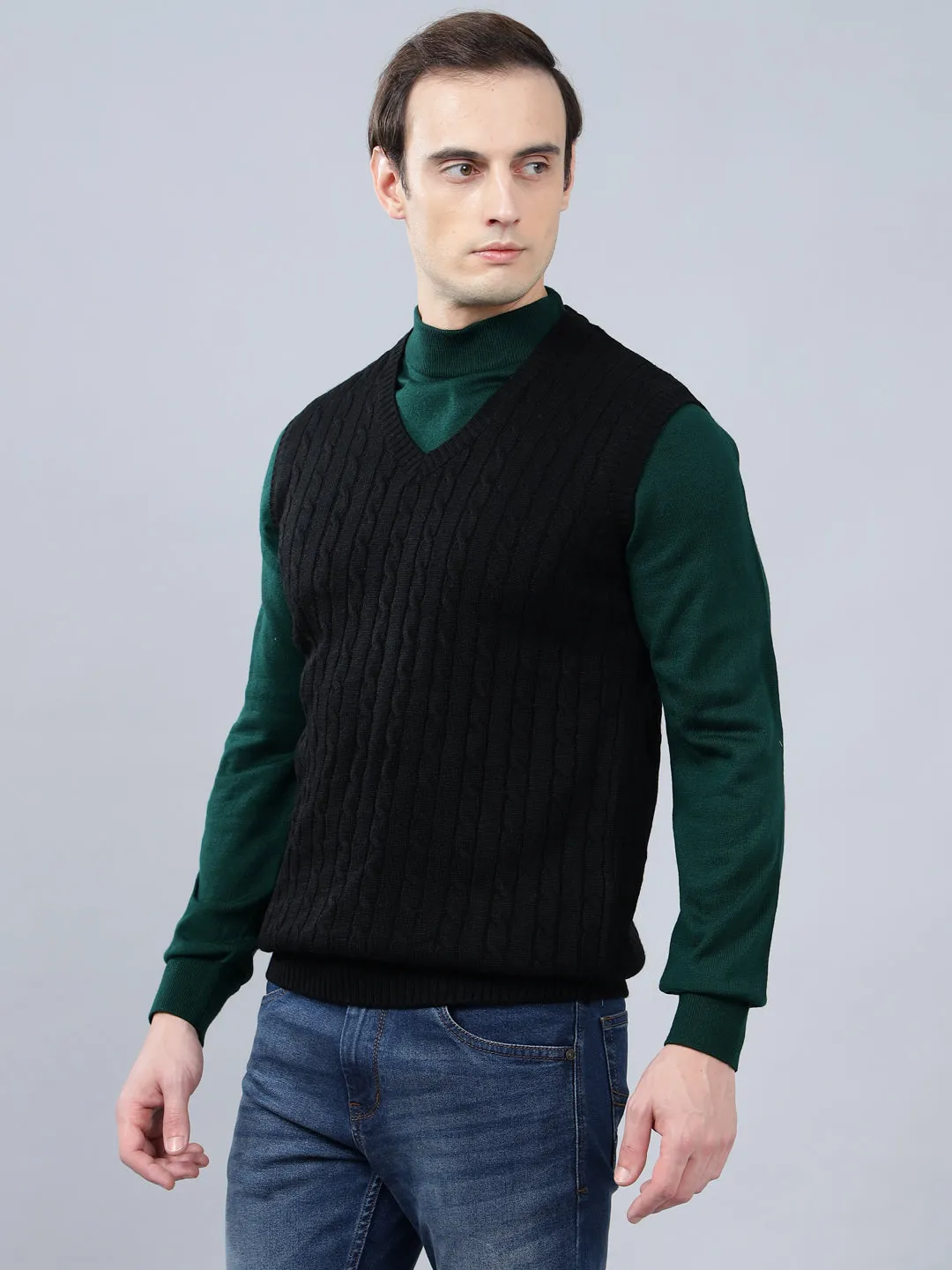 Men's Jacquard Black Sleeveless Sweater