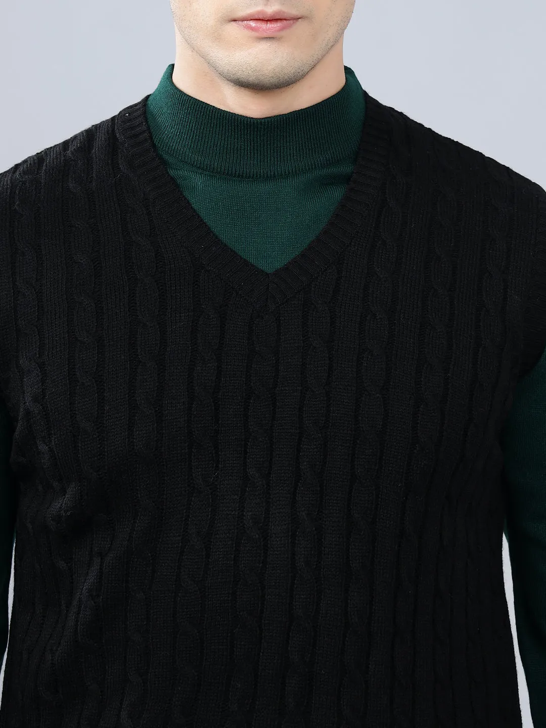 Men's Jacquard Black Sleeveless Sweater