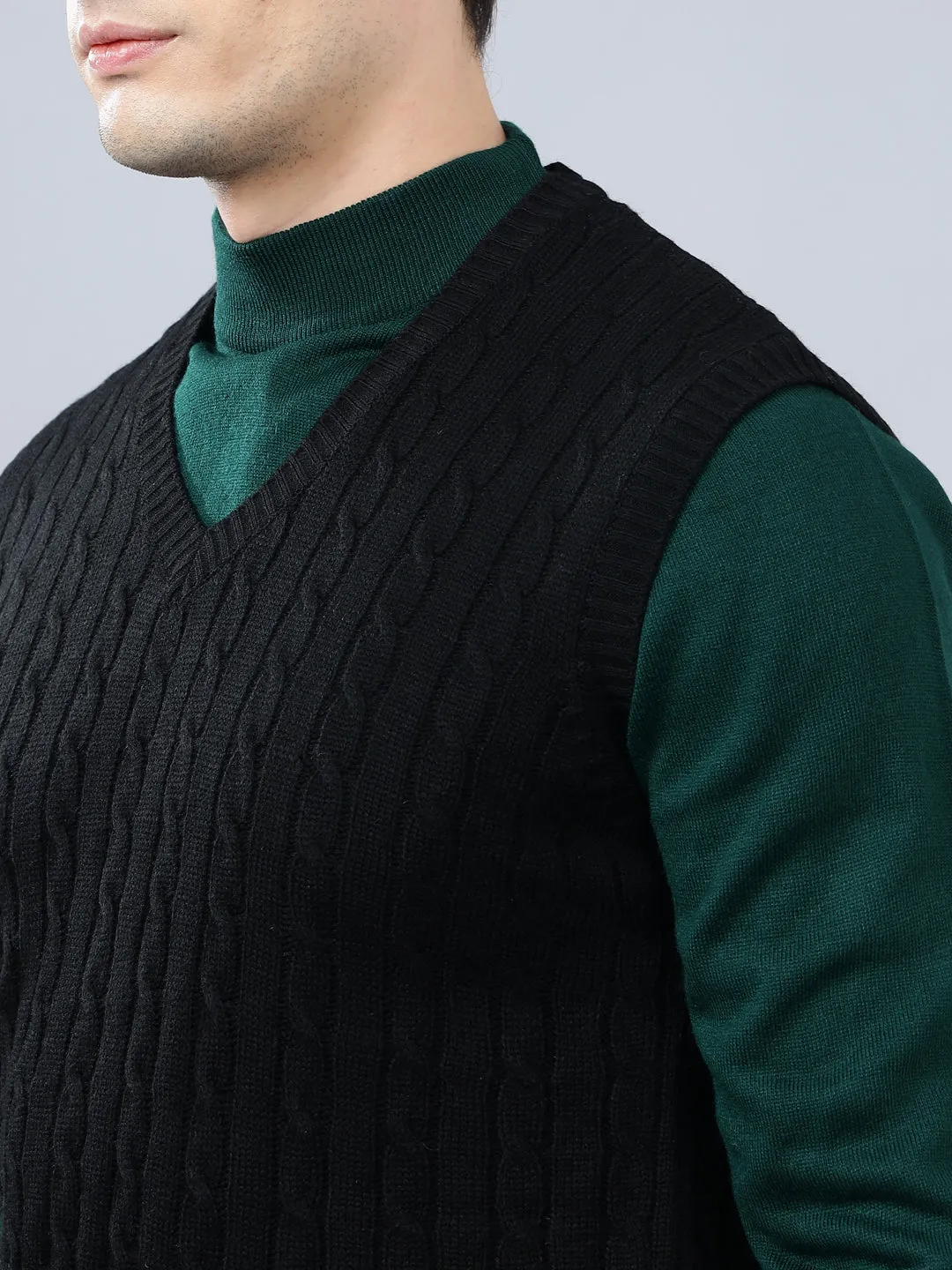 Men's Jacquard Black Sleeveless Sweater