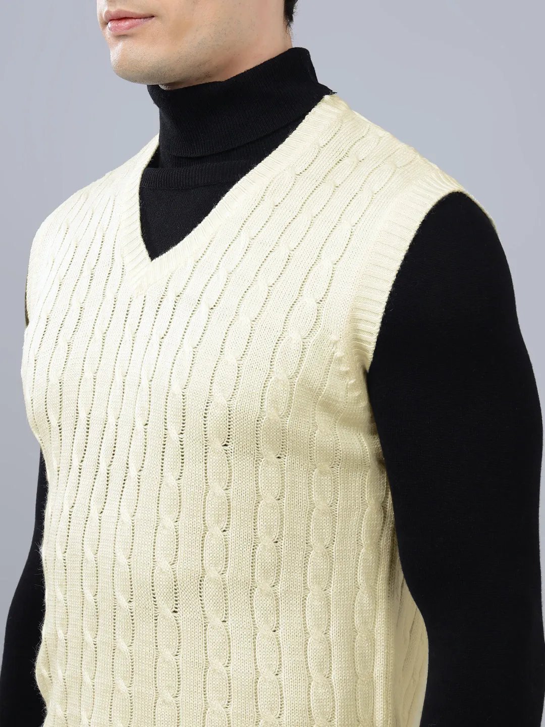 Men's Jacquard Off White Sleeveless Sweater