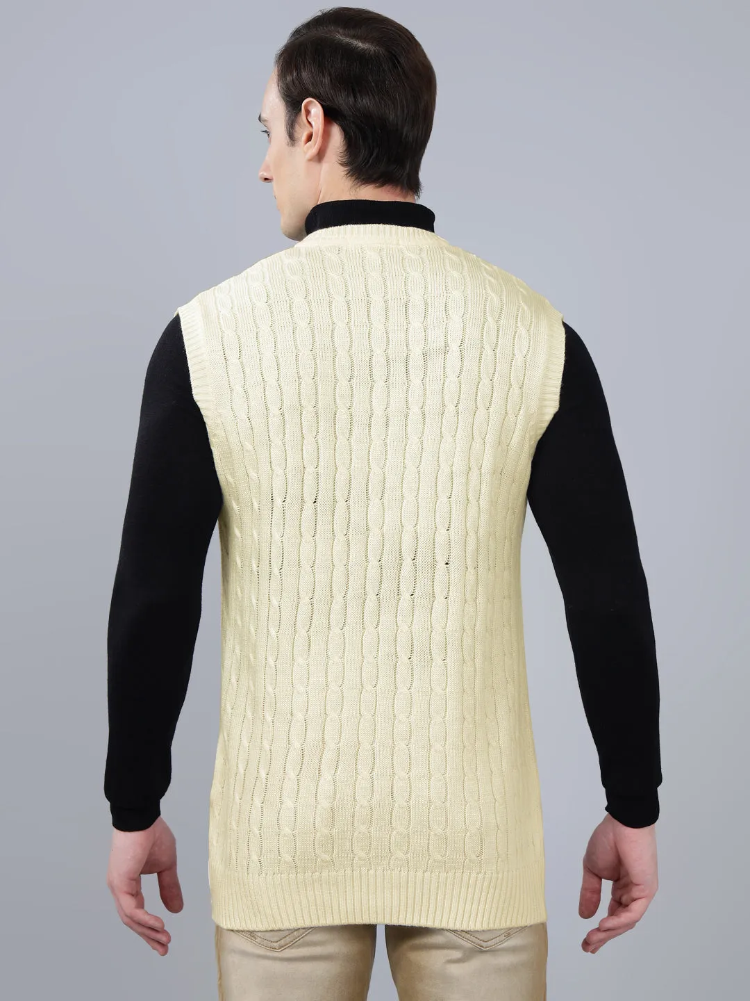 Men's Jacquard Off White Sleeveless Sweater