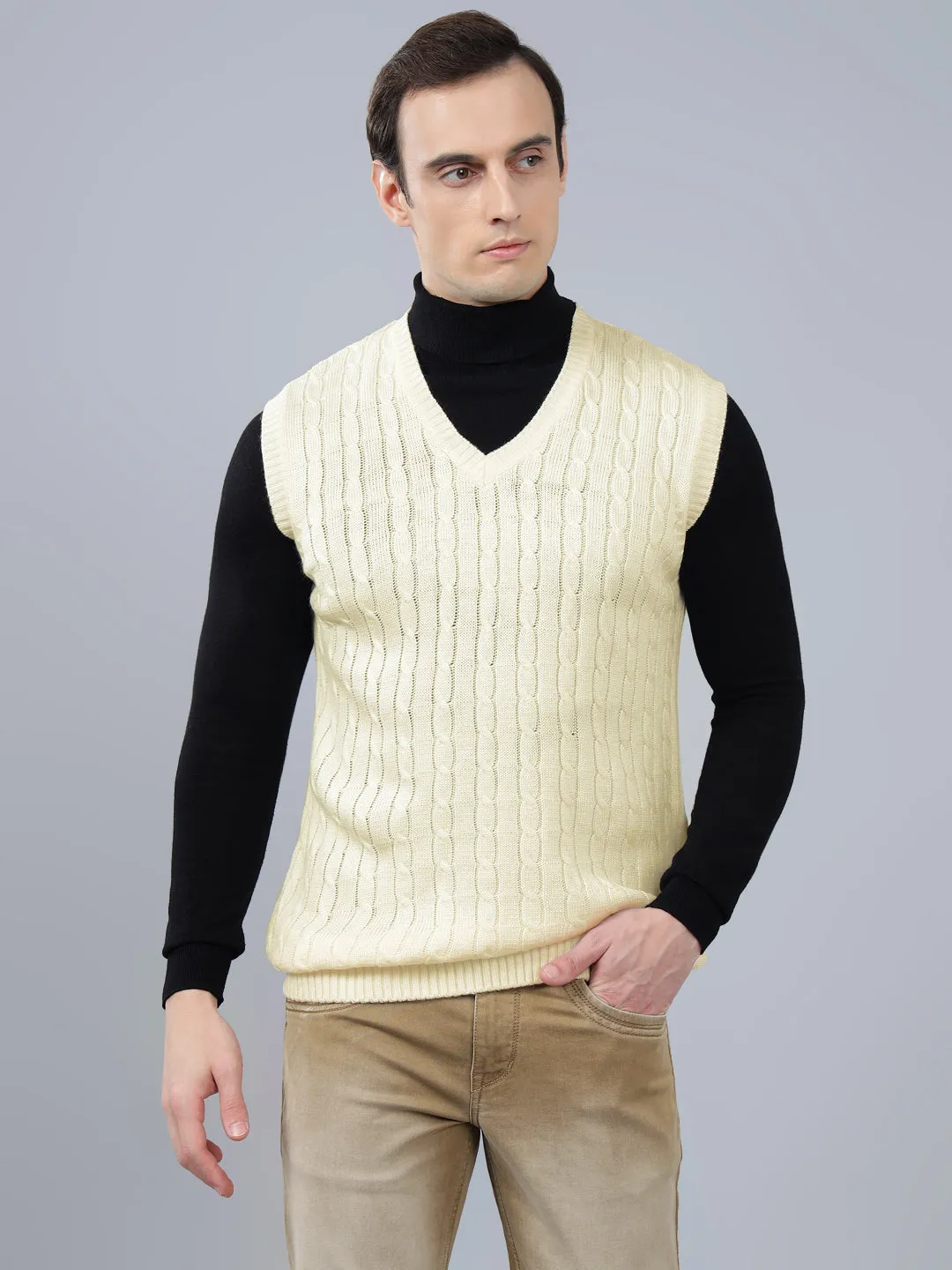 Men's Jacquard Off White Sleeveless Sweater