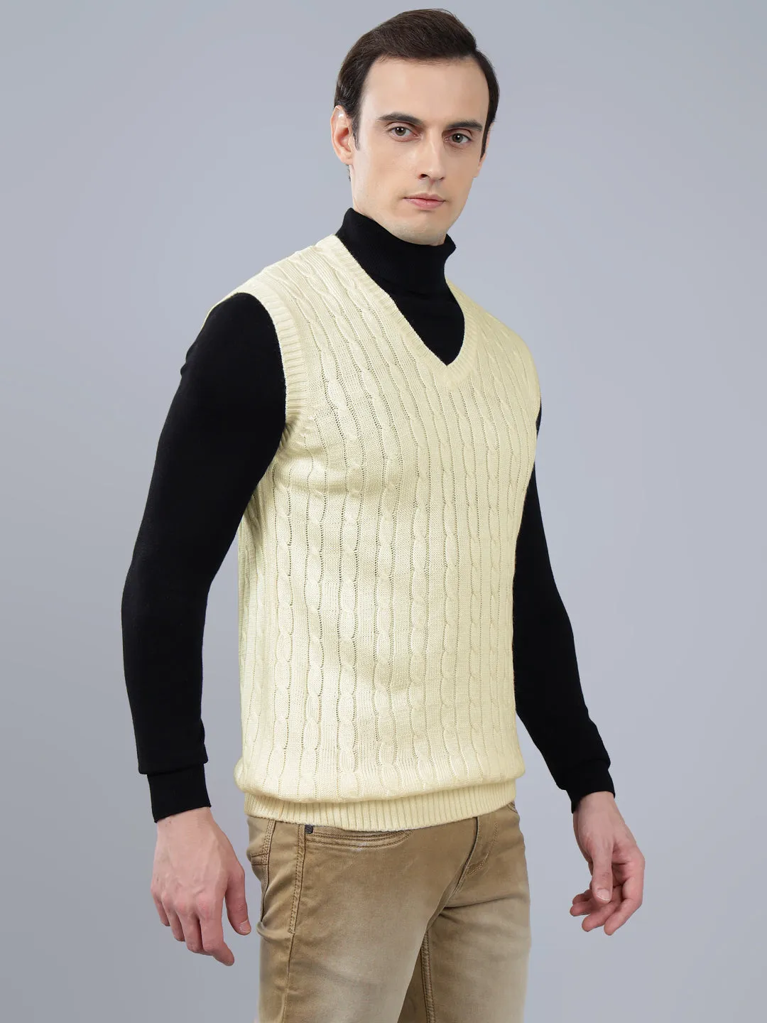 Men's Jacquard Off White Sleeveless Sweater