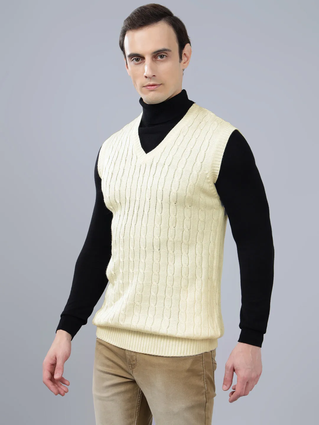 Men's Jacquard Off White Sleeveless Sweater