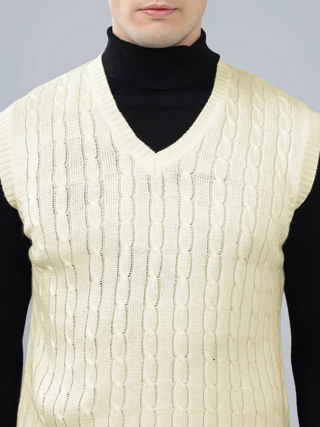 Men's Jacquard Off White Sleeveless Sweater