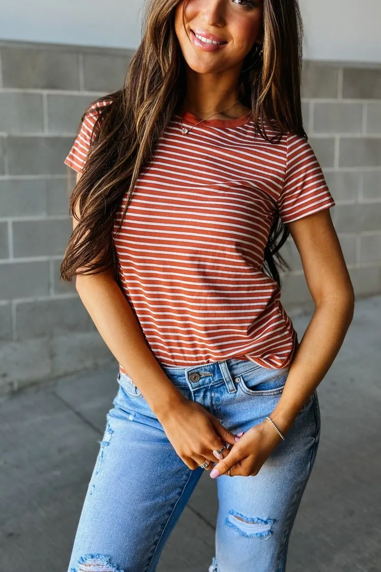 Milo Striped Tee - Rust