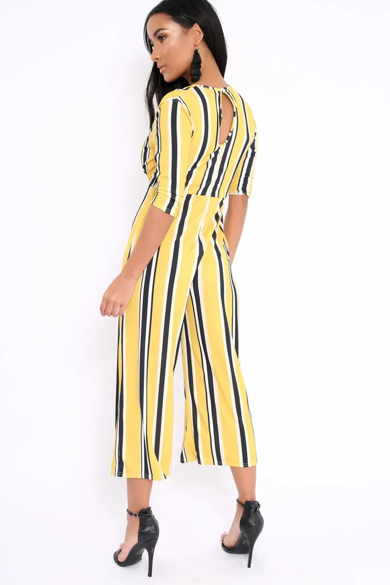 Mustard Striped Tie Front Jumpsuit - Tabatha