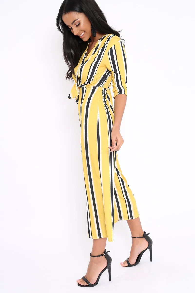 Mustard Striped Tie Front Jumpsuit - Tabatha