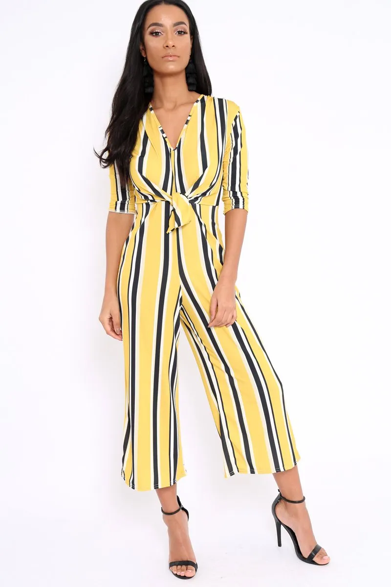 Mustard Striped Tie Front Jumpsuit - Tabatha