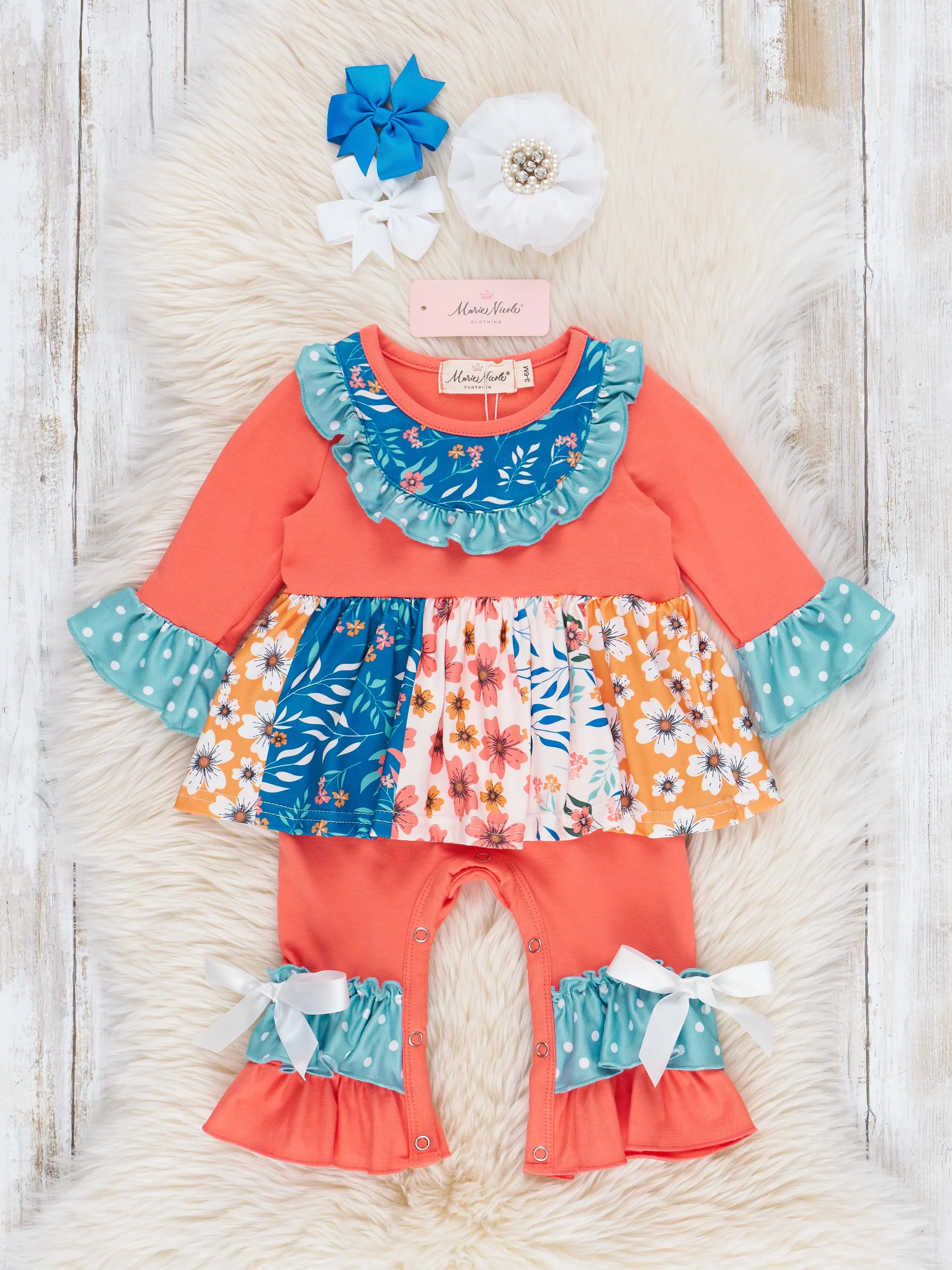 Orange & Blue Garden Ruffle Romper