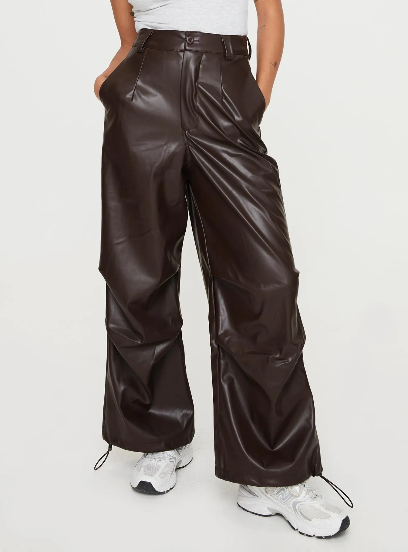 Ornella Faux Leather Pants Brown