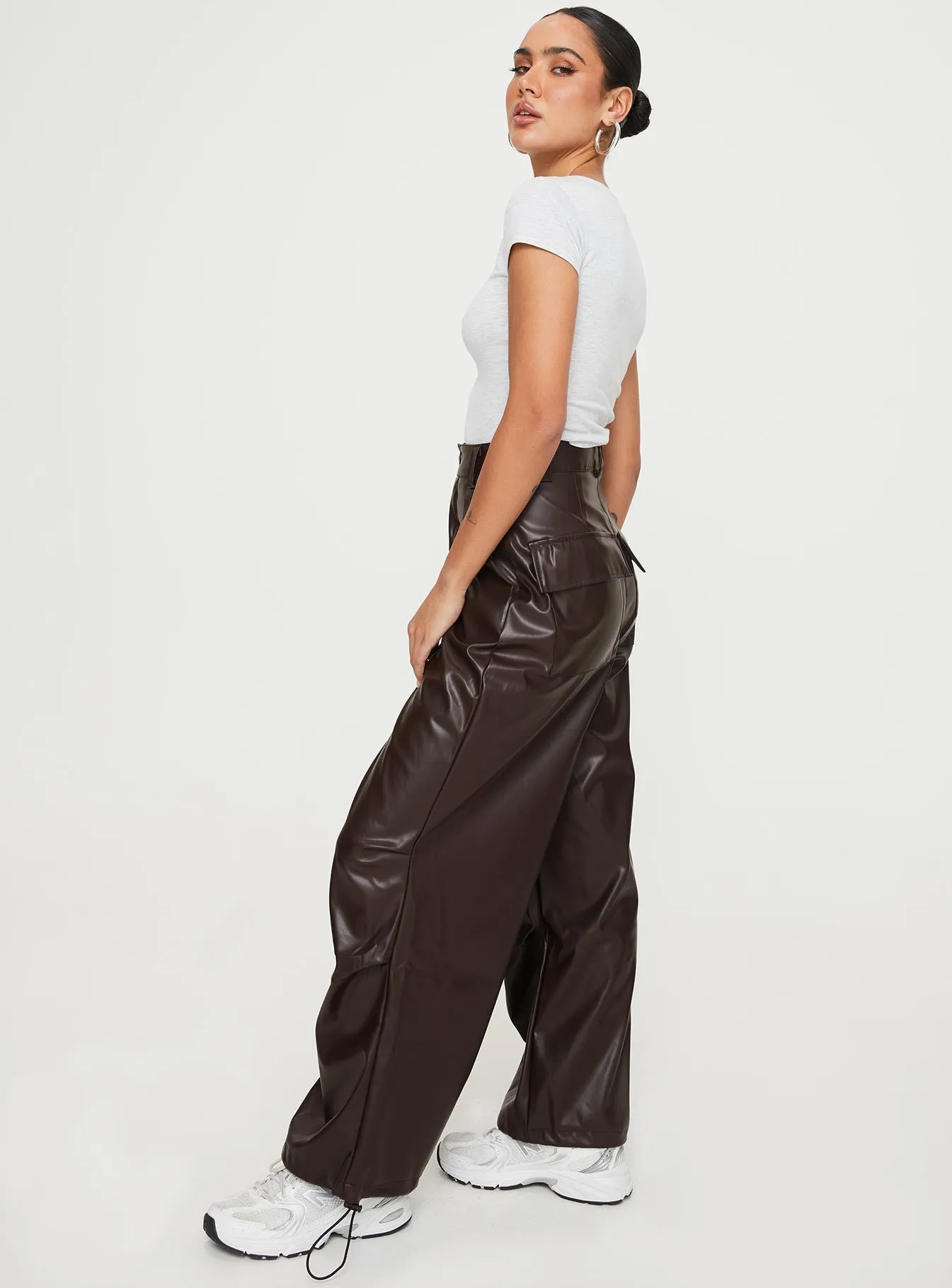 Ornella Faux Leather Pants Brown