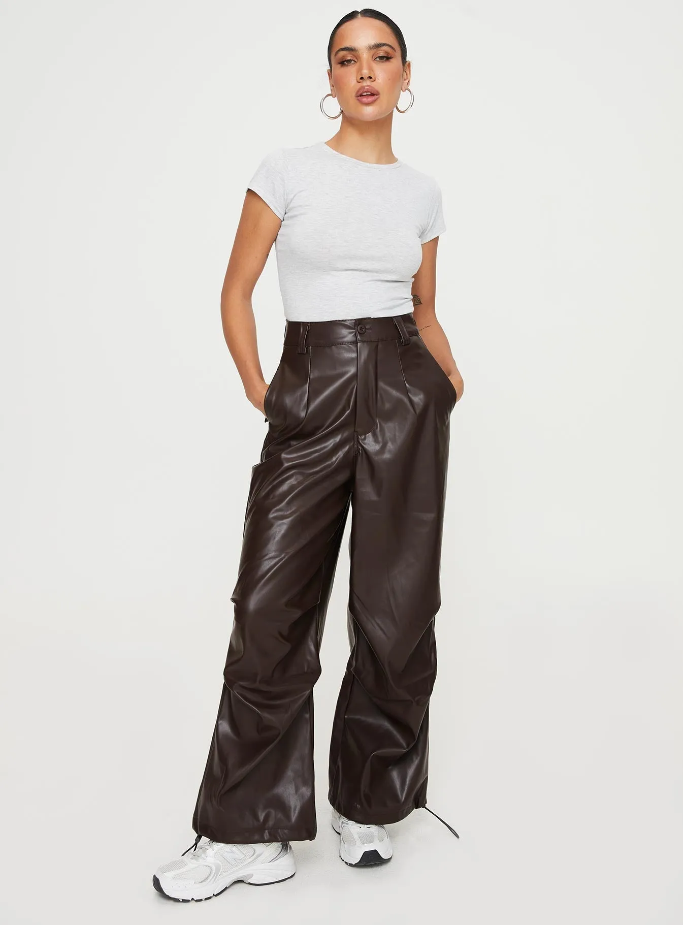 Ornella Faux Leather Pants Brown