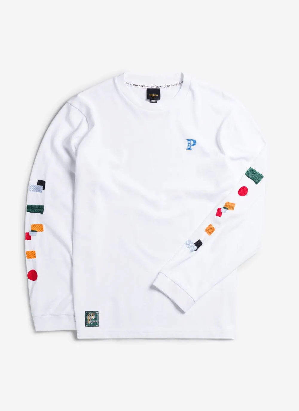 Patch Long Sleeve T Shirt | Embroidered Organic Cotton | White