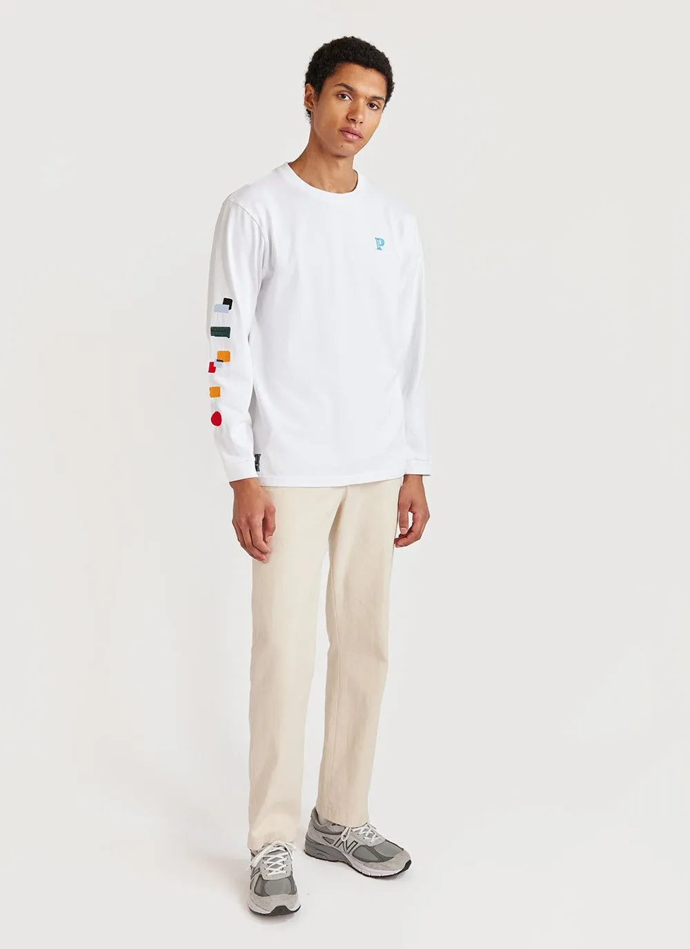 Patch Long Sleeve T Shirt | Embroidered Organic Cotton | White