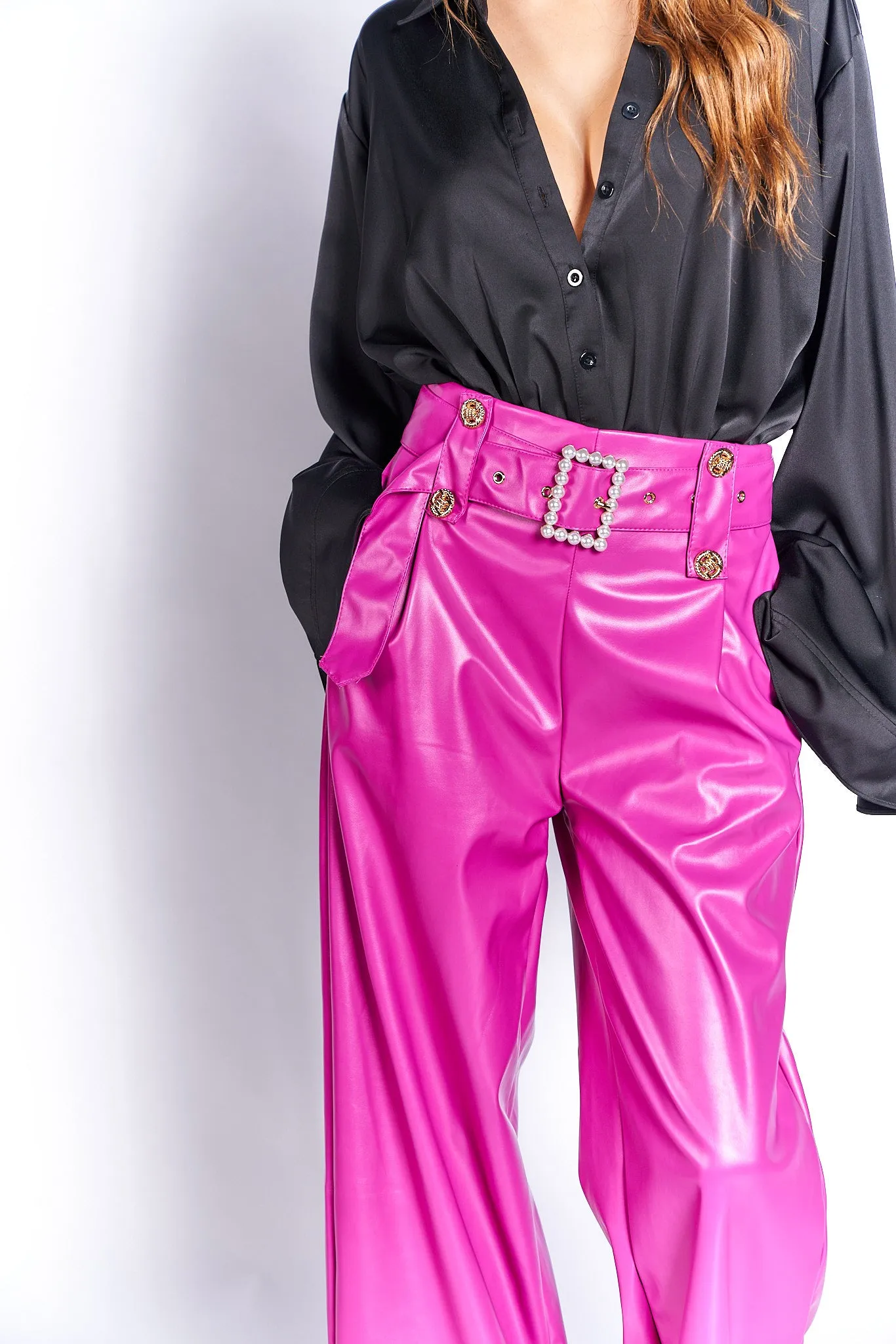 Pearl Belted PU Pants