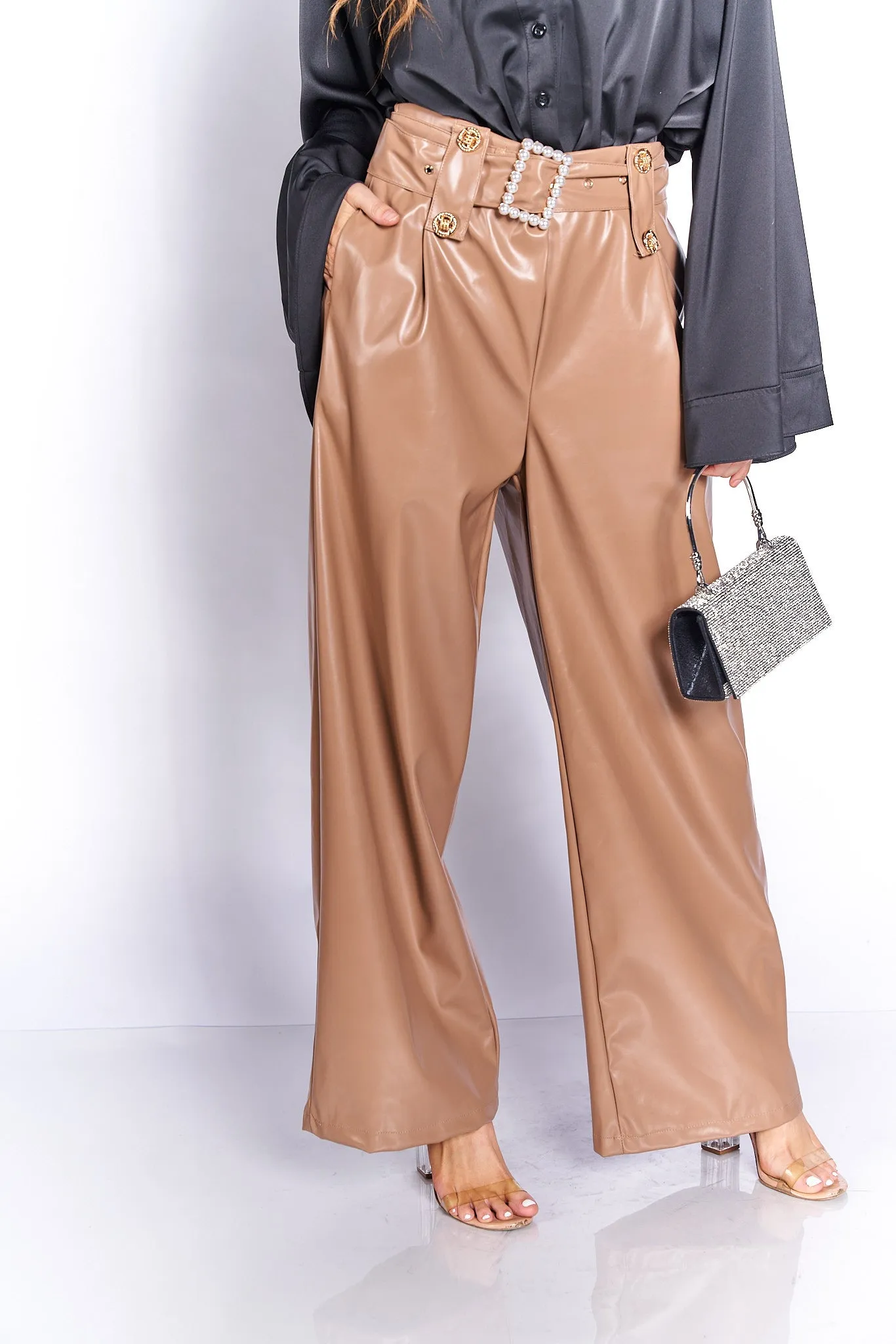 Pearl Belted PU Pants