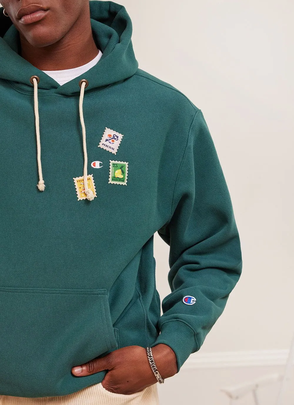 Perci-Post Stamps Hoodie | Champion and Percival | Forest