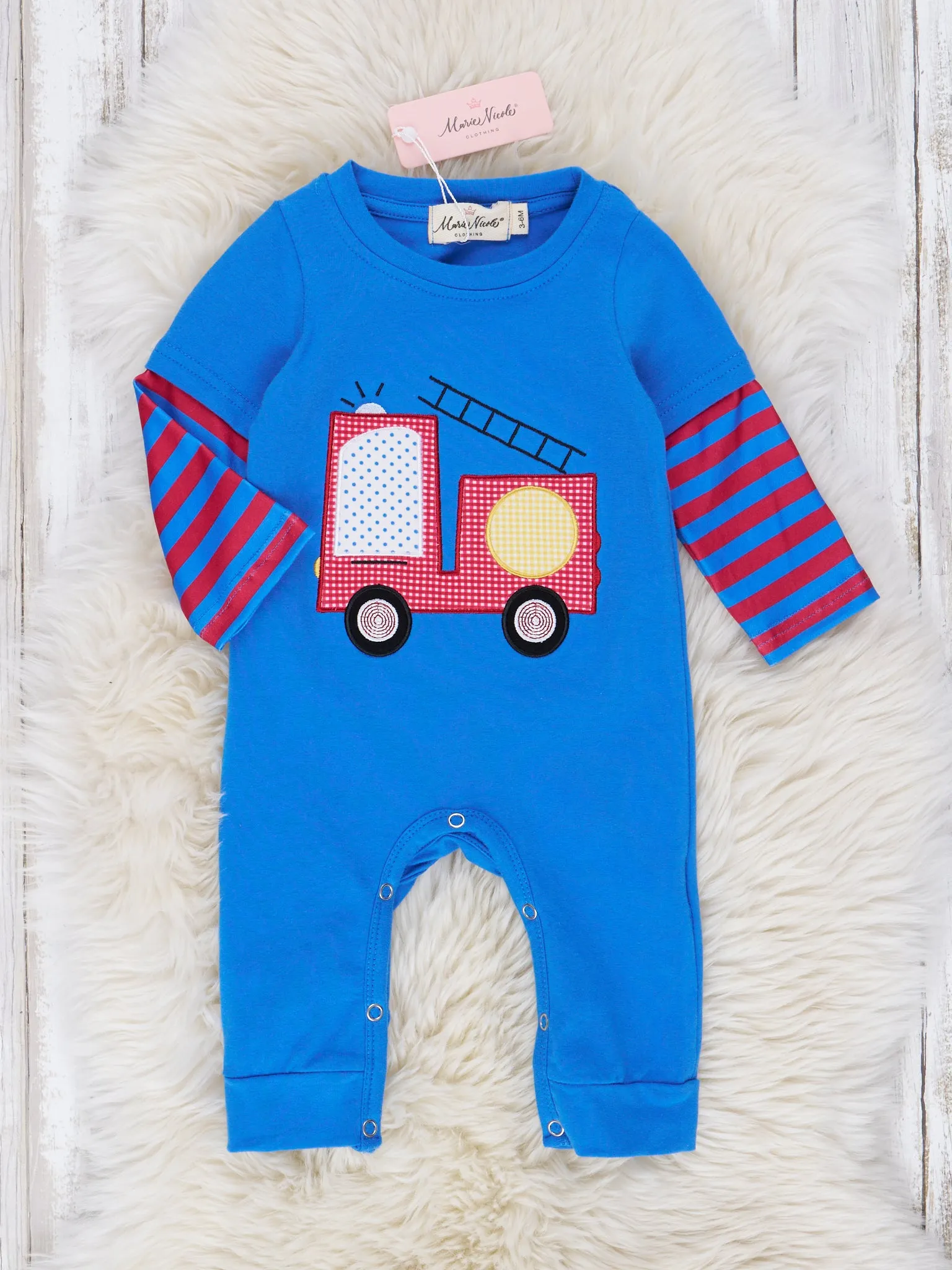 Red & Blue Stripe Firetruck Romper