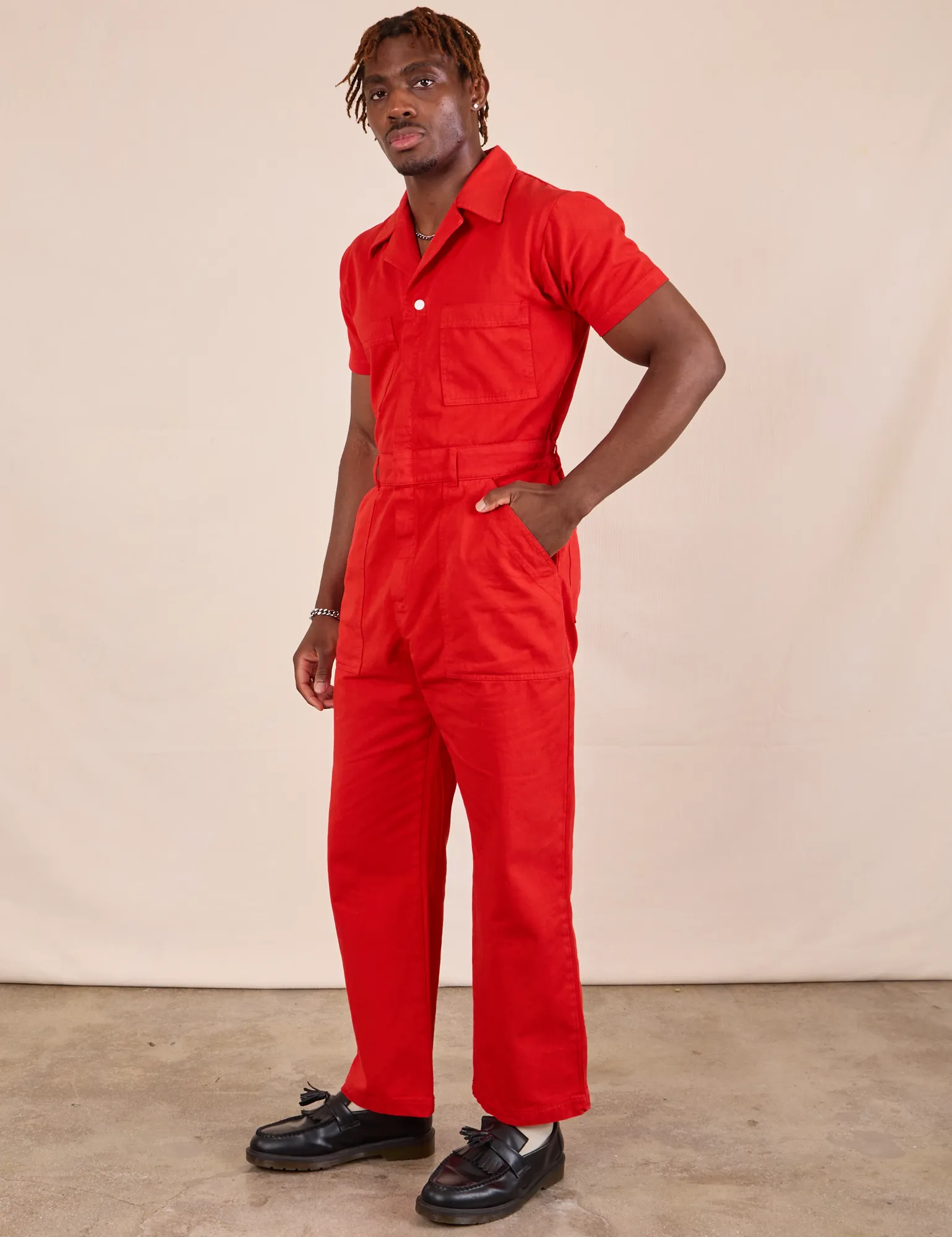 Short Sleeve Jumpsuit - Mustang Red