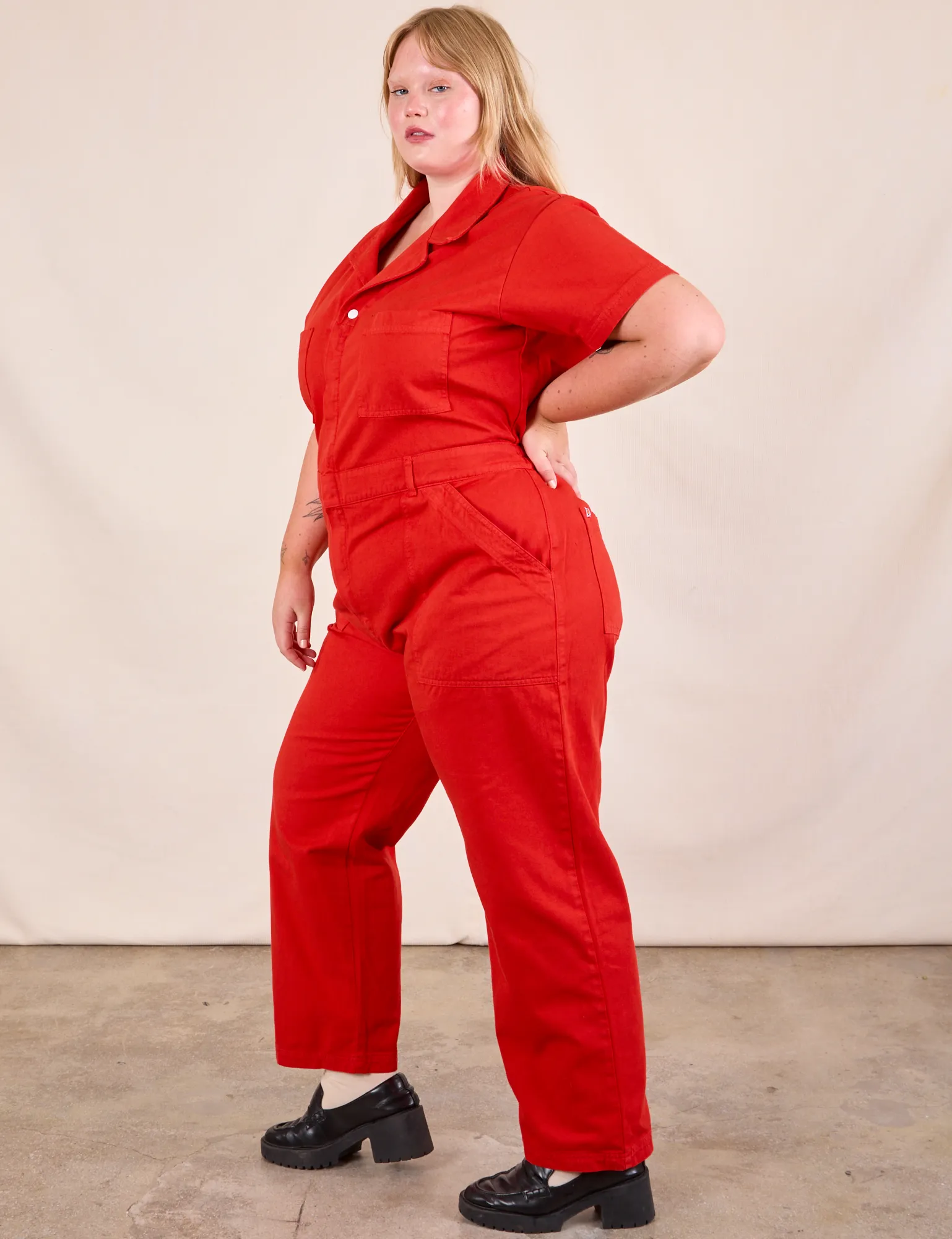 Short Sleeve Jumpsuit - Mustang Red