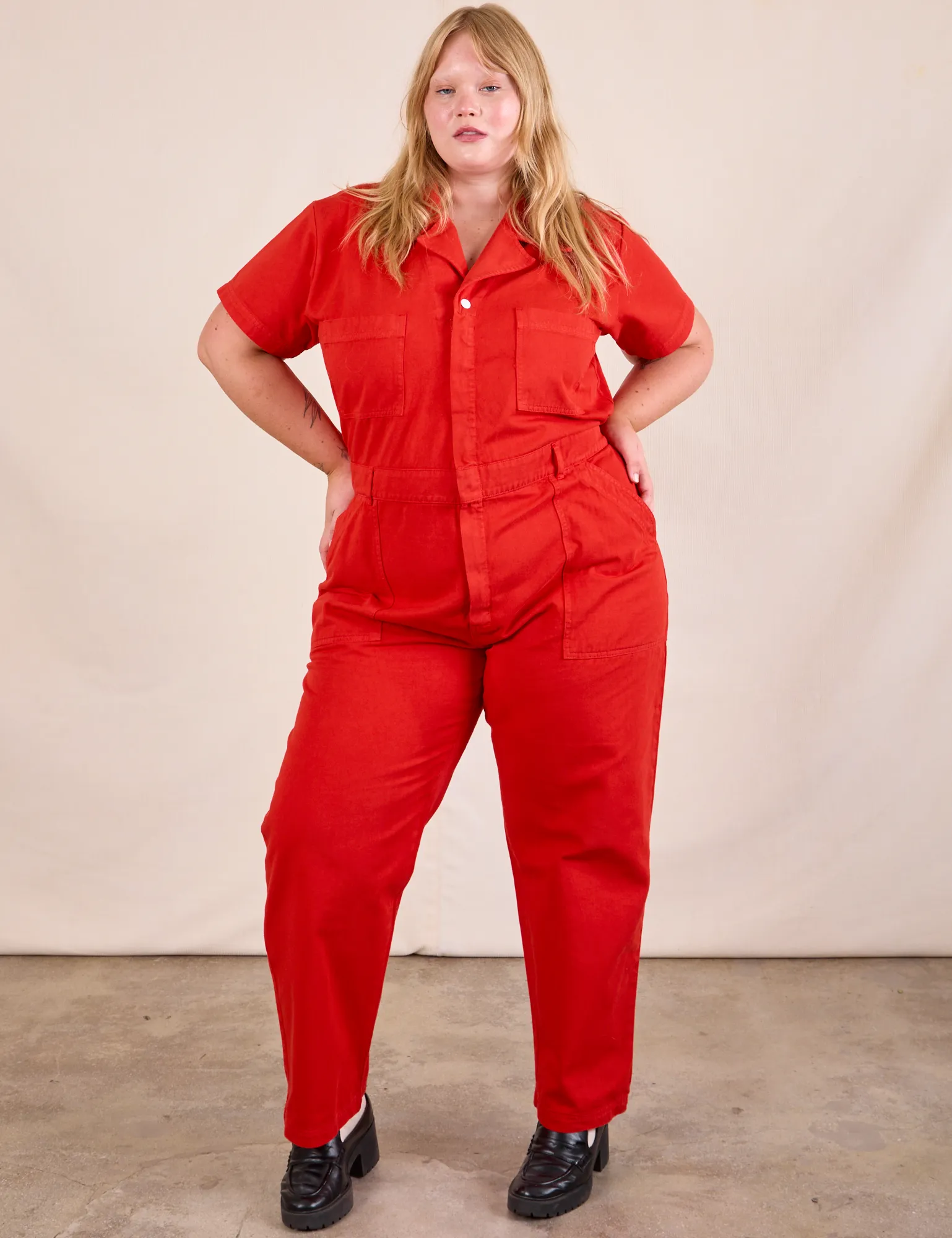 Short Sleeve Jumpsuit - Mustang Red