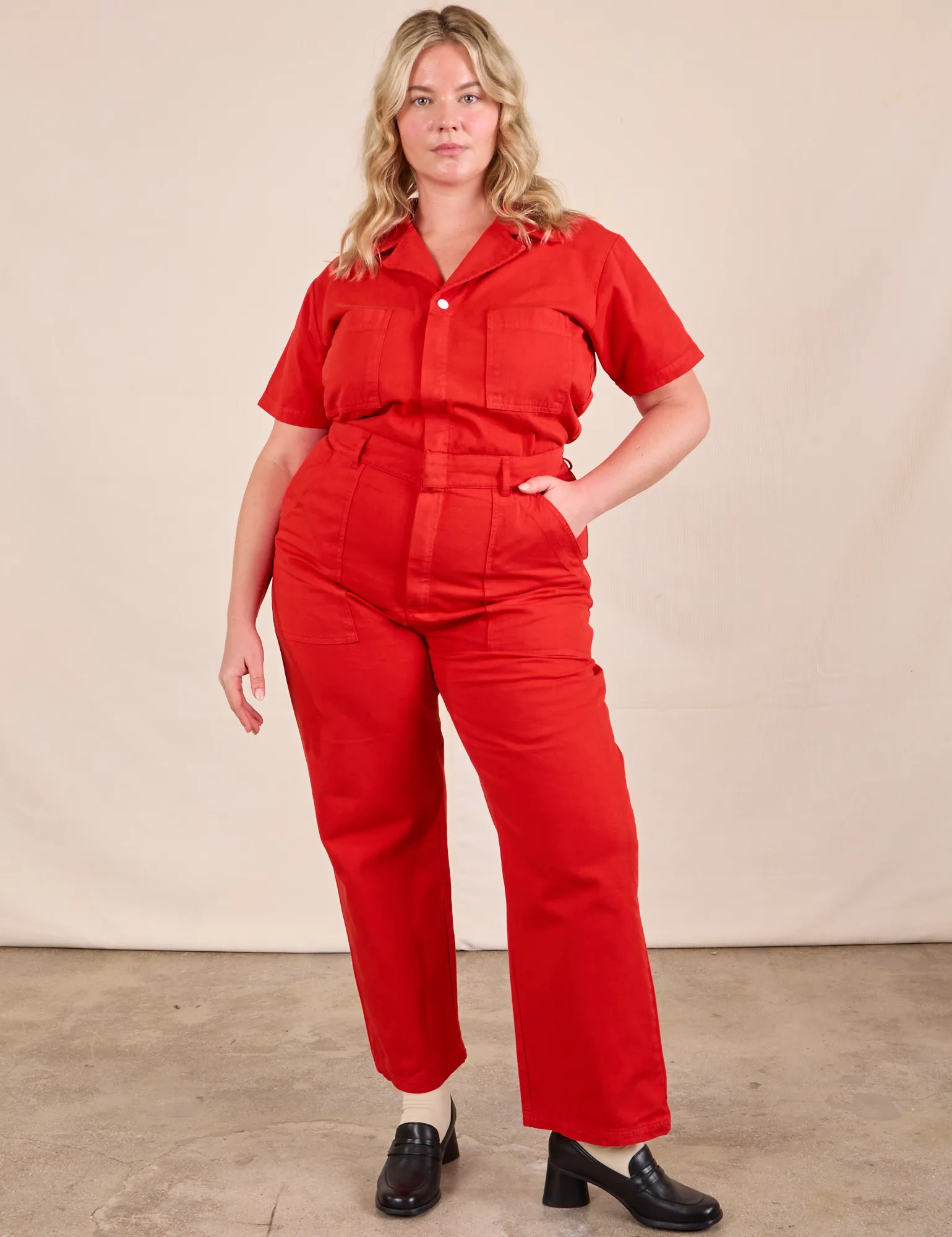 Short Sleeve Jumpsuit - Mustang Red