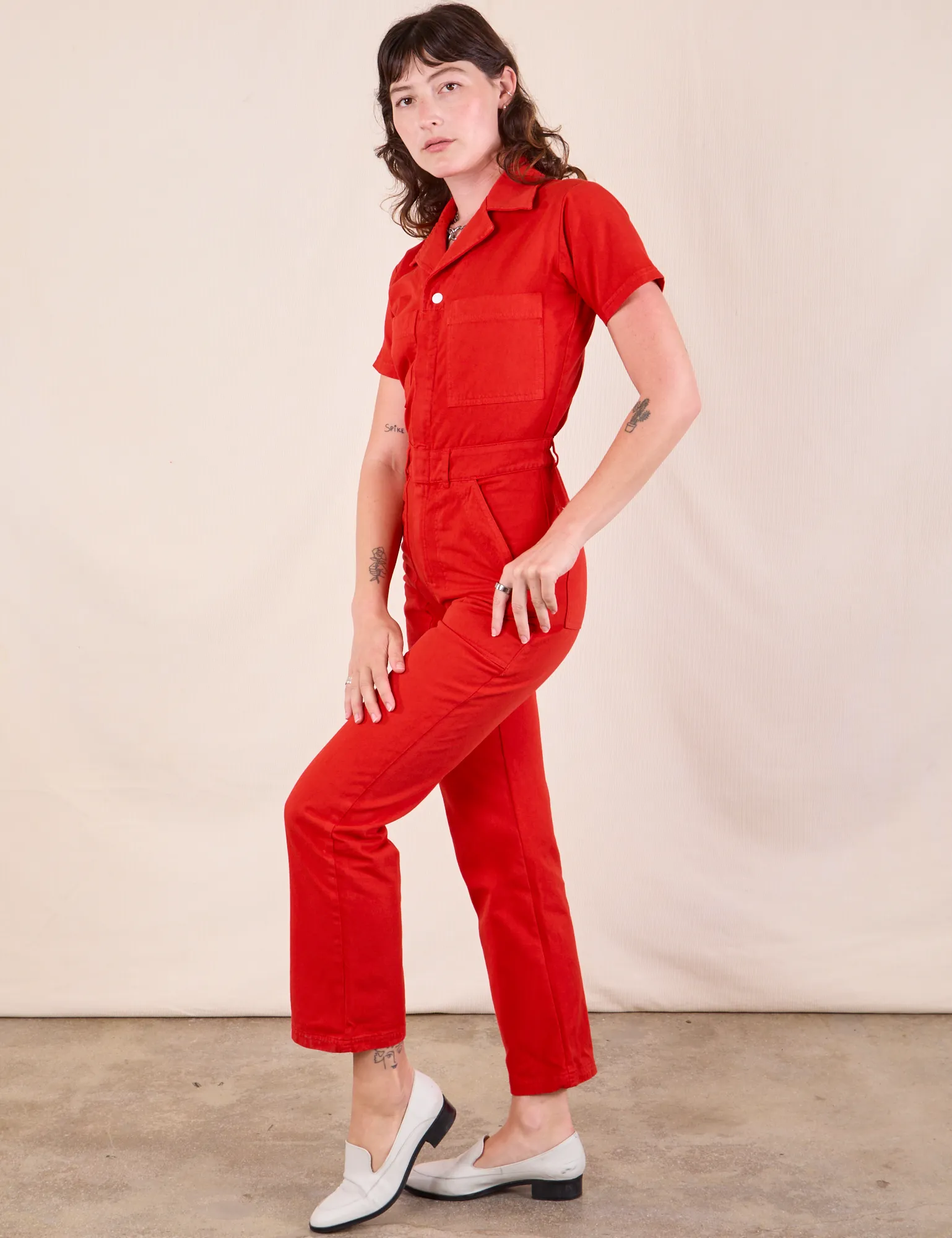 Short Sleeve Jumpsuit - Mustang Red