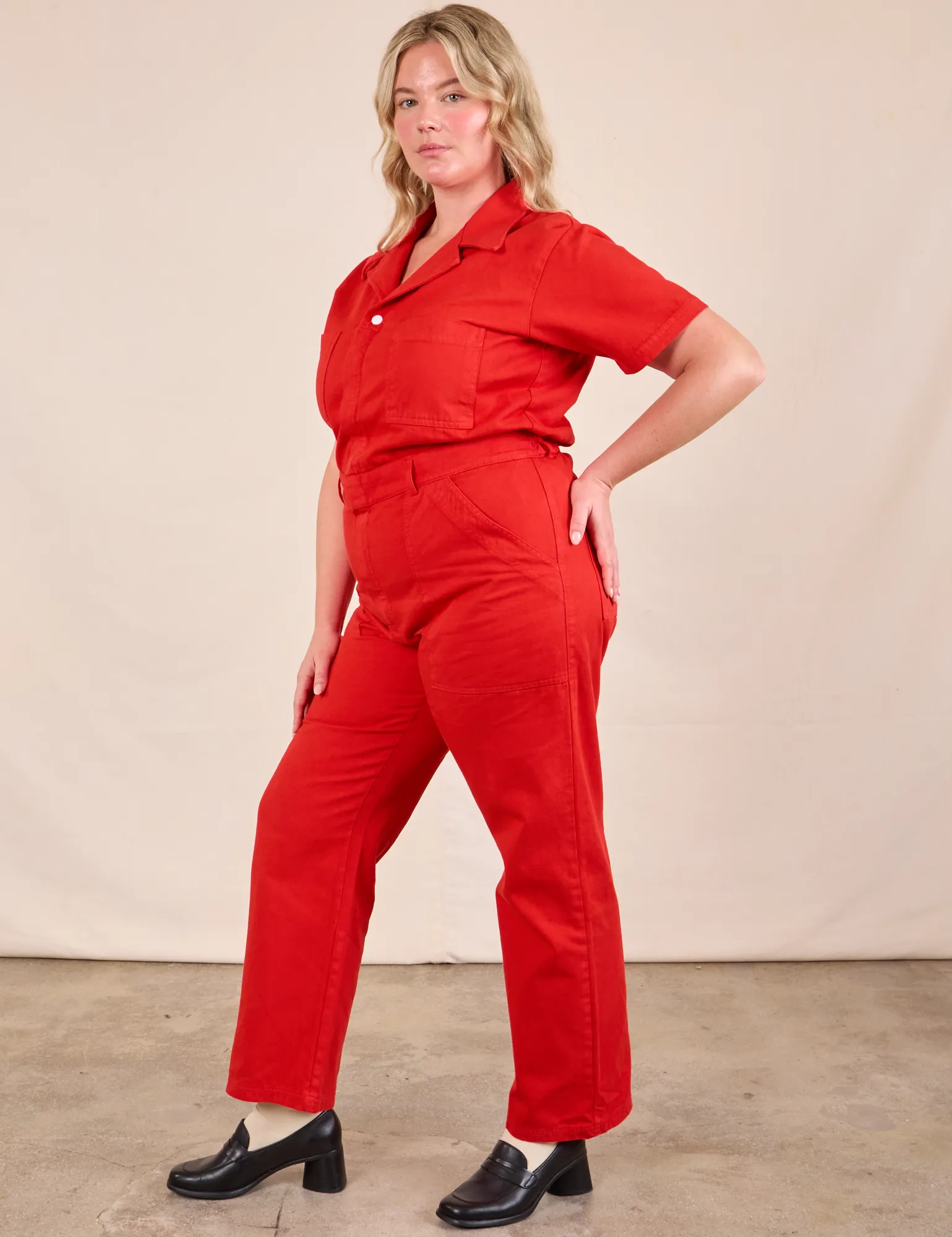 Short Sleeve Jumpsuit - Mustang Red