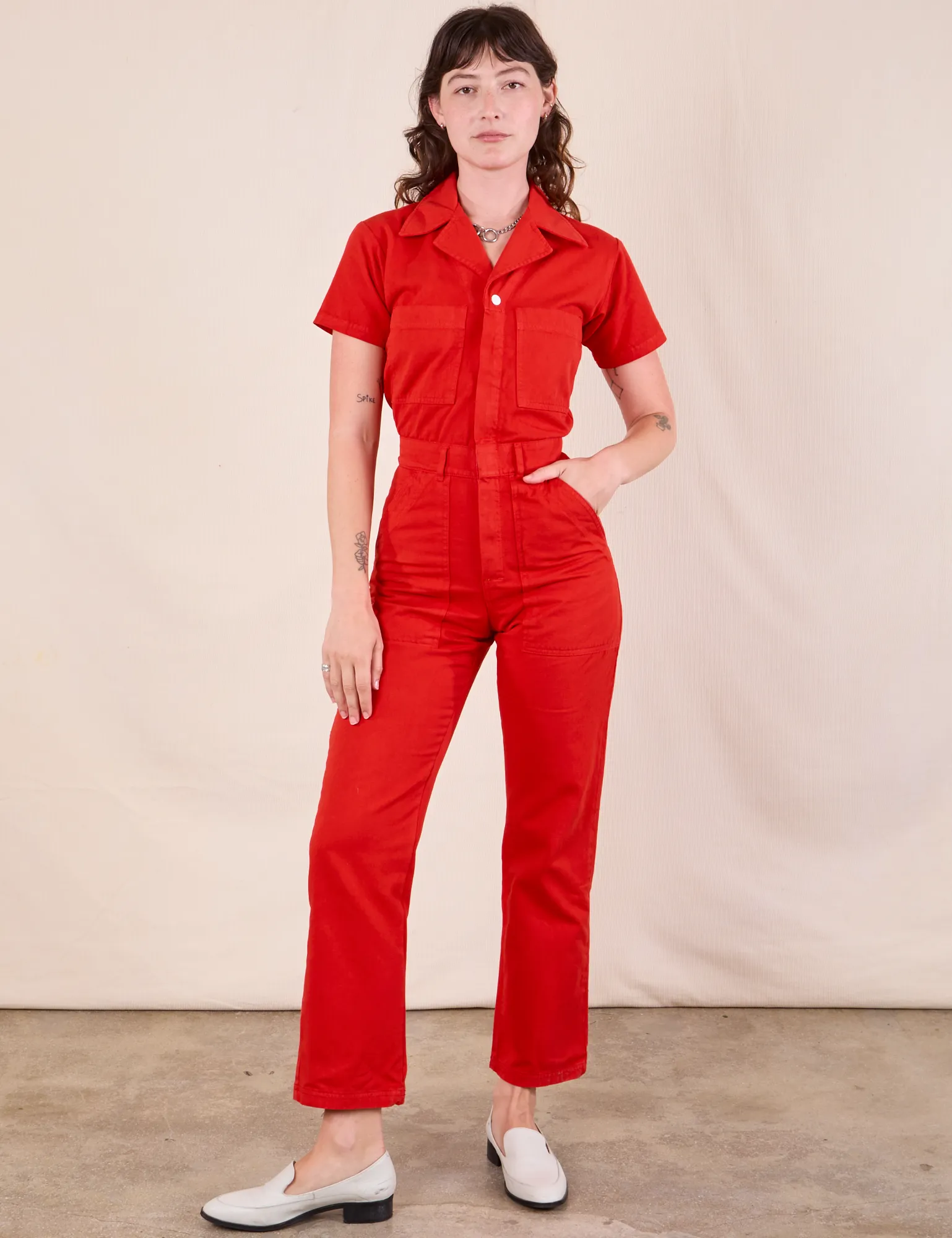 Short Sleeve Jumpsuit - Mustang Red