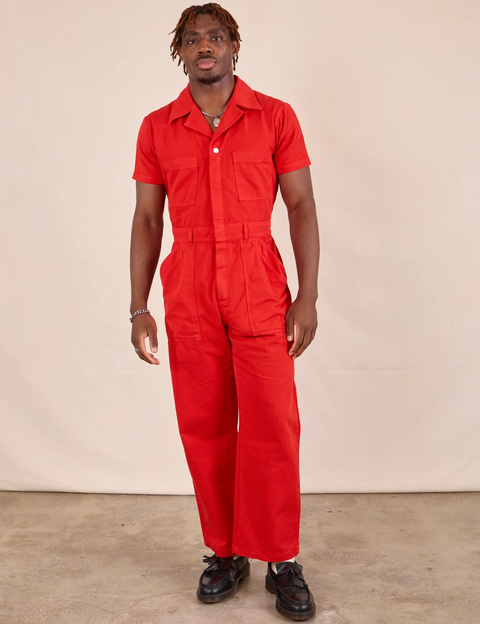 Short Sleeve Jumpsuit - Mustang Red