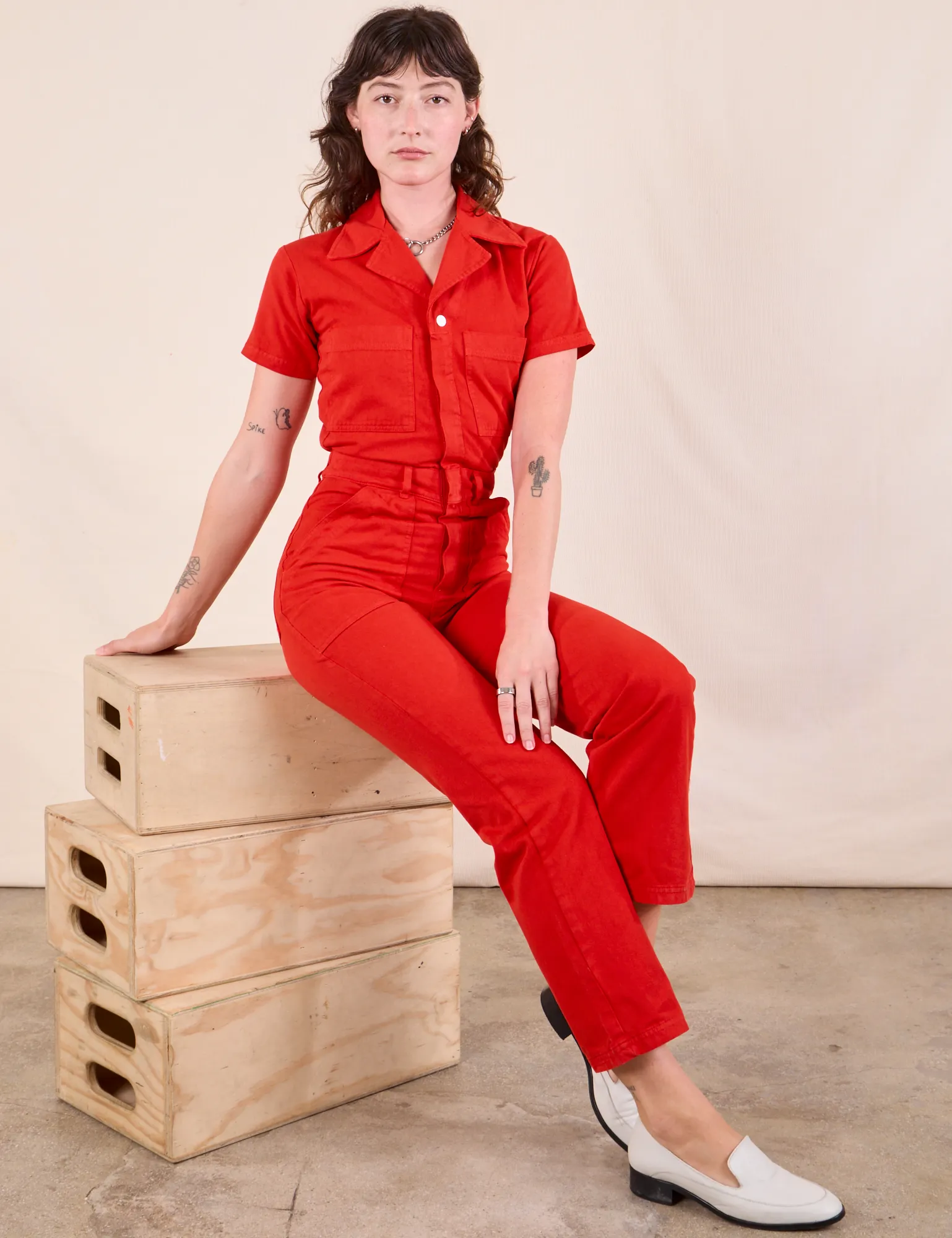 Short Sleeve Jumpsuit - Mustang Red